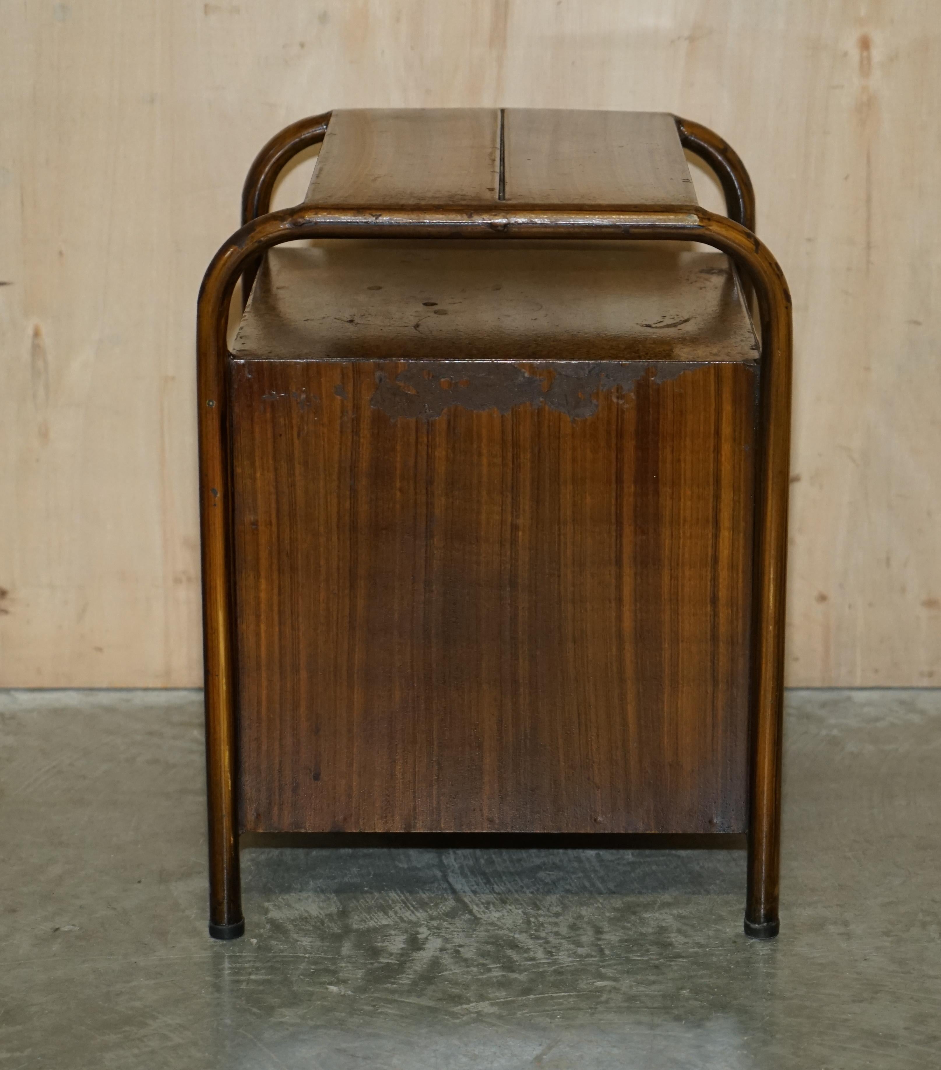 Pair of Antique Art Deco circa 1920 Metal Medical Bedside Tables Hand Painted For Sale 6
