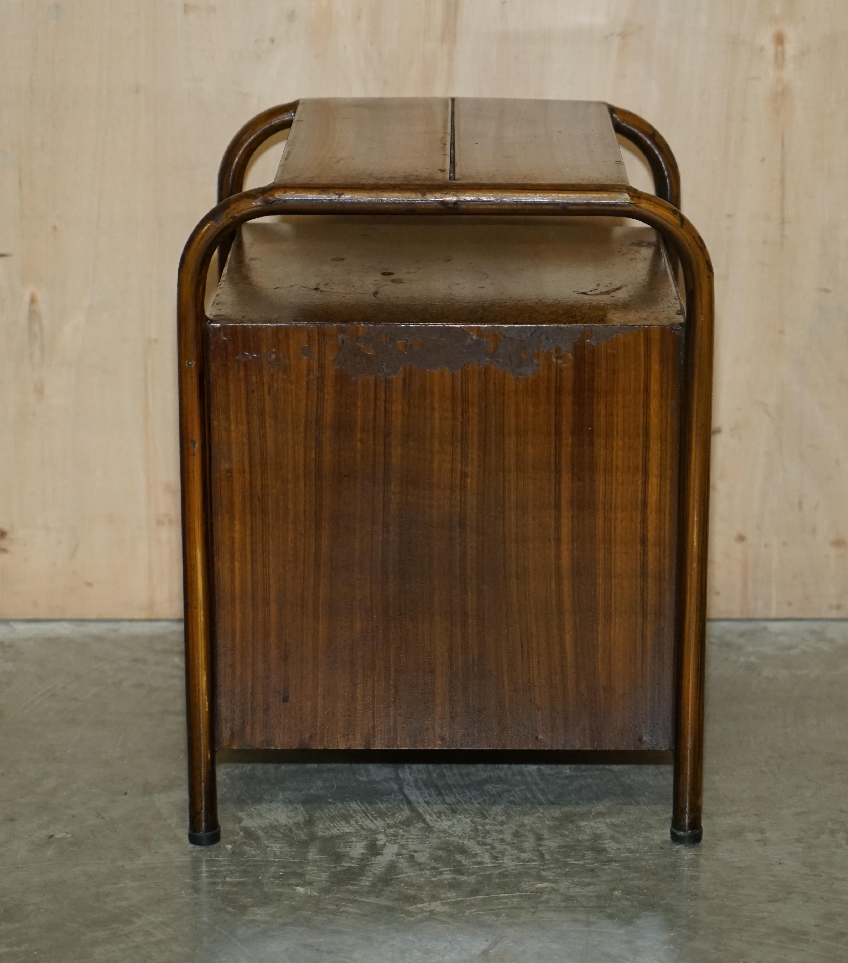 Pair of Antique Art Deco circa 1920 Metal Medical Bedside Tables Hand Painted For Sale 7