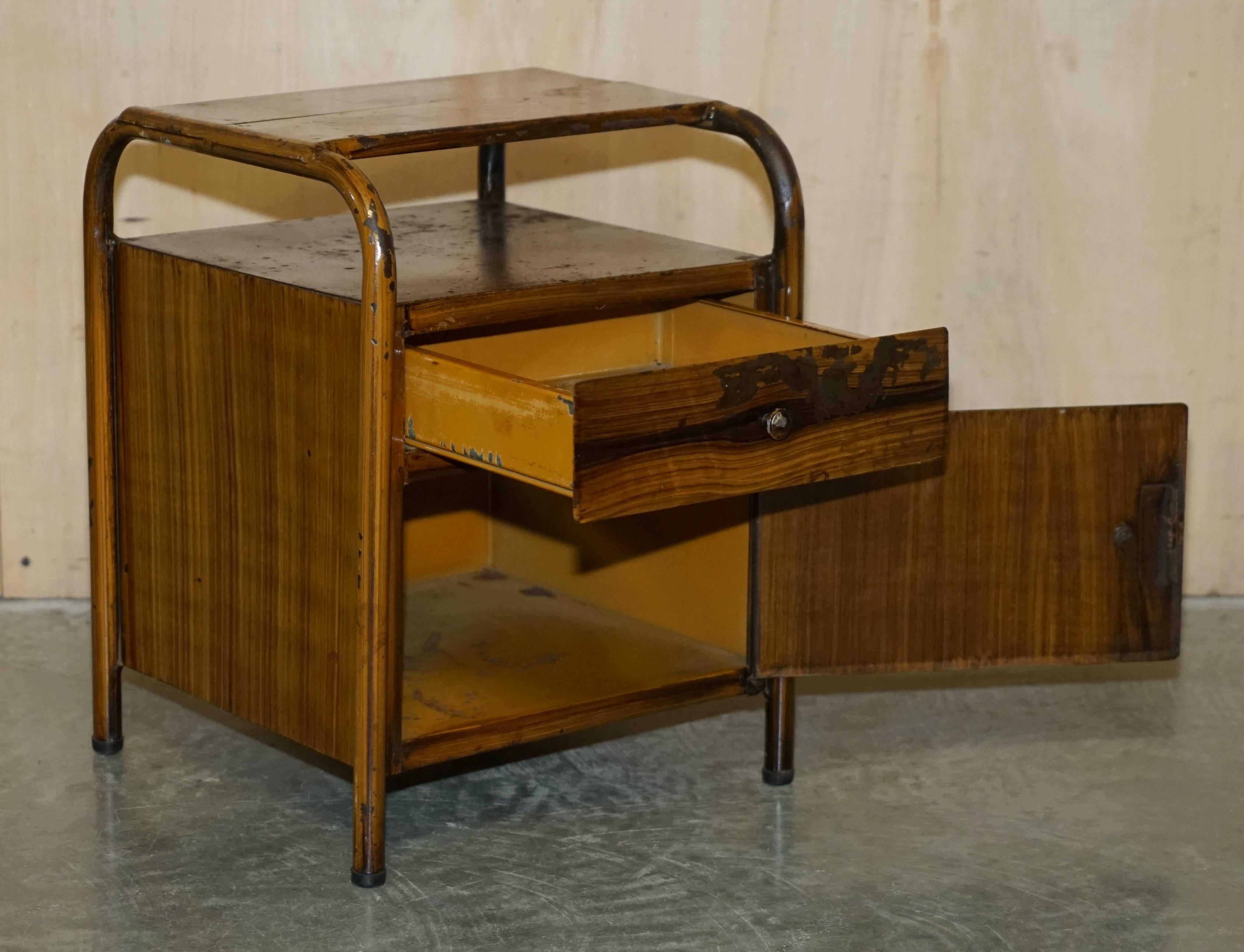 Pair of Antique Art Deco circa 1920 Metal Medical Bedside Tables Hand Painted For Sale 7