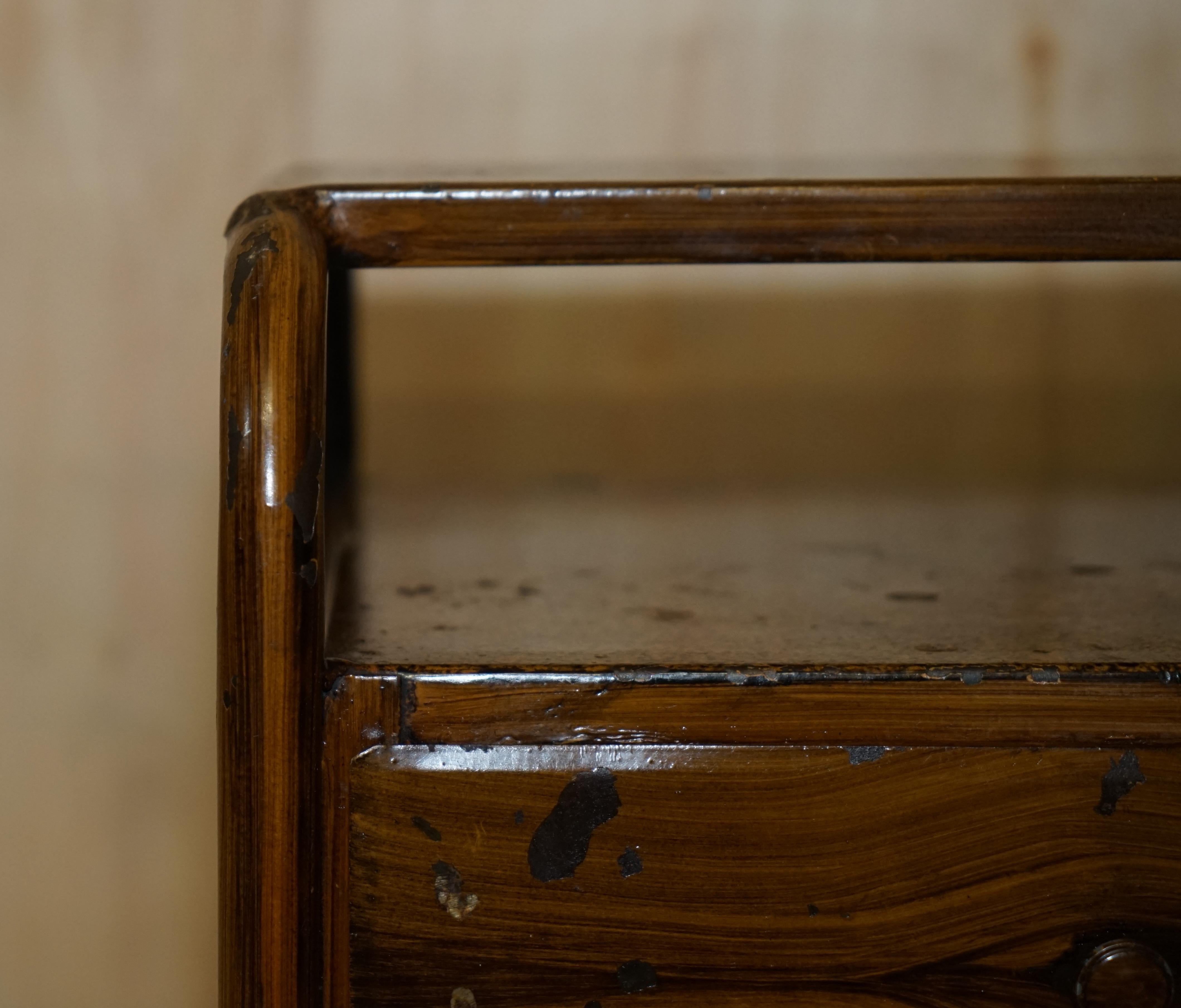 European Pair of Antique Art Deco circa 1920 Metal Medical Bedside Tables Hand Painted For Sale