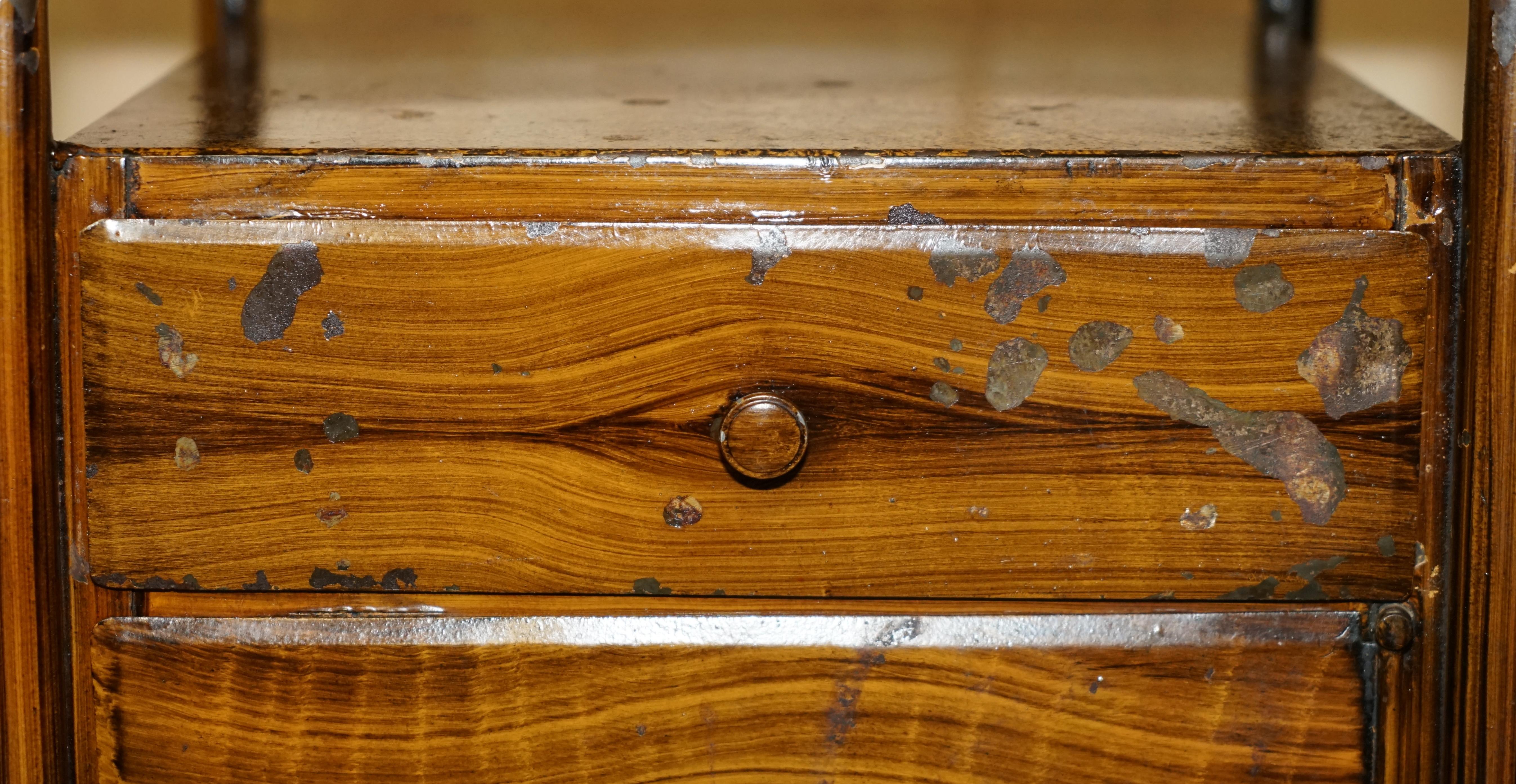 Hand-Crafted Pair of Antique Art Deco circa 1920 Metal Medical Bedside Tables Hand Painted For Sale