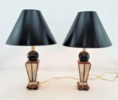 Paar umgewandelte Art Deco Cut Two Tone Geometric Cut Marble Table Lamp Bases