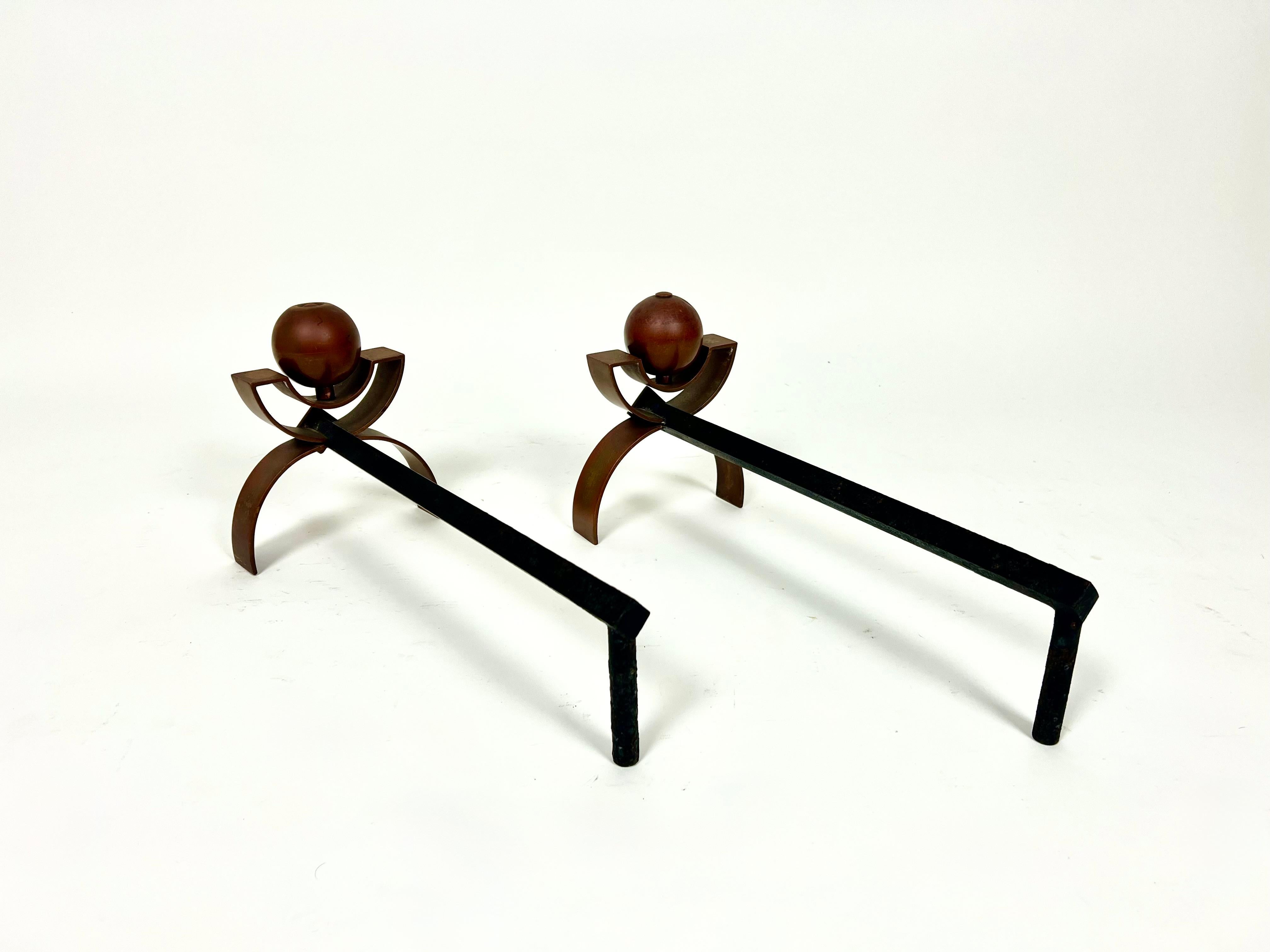 Pareja De Antiguos Andirones Art Decó / Perros de Fuego, Cobre Y Hierro en venta 8