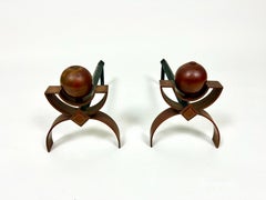 Pareja De Antiguos Andirones Art Decó / Perros de Fuego, Cobre Y Hierro
