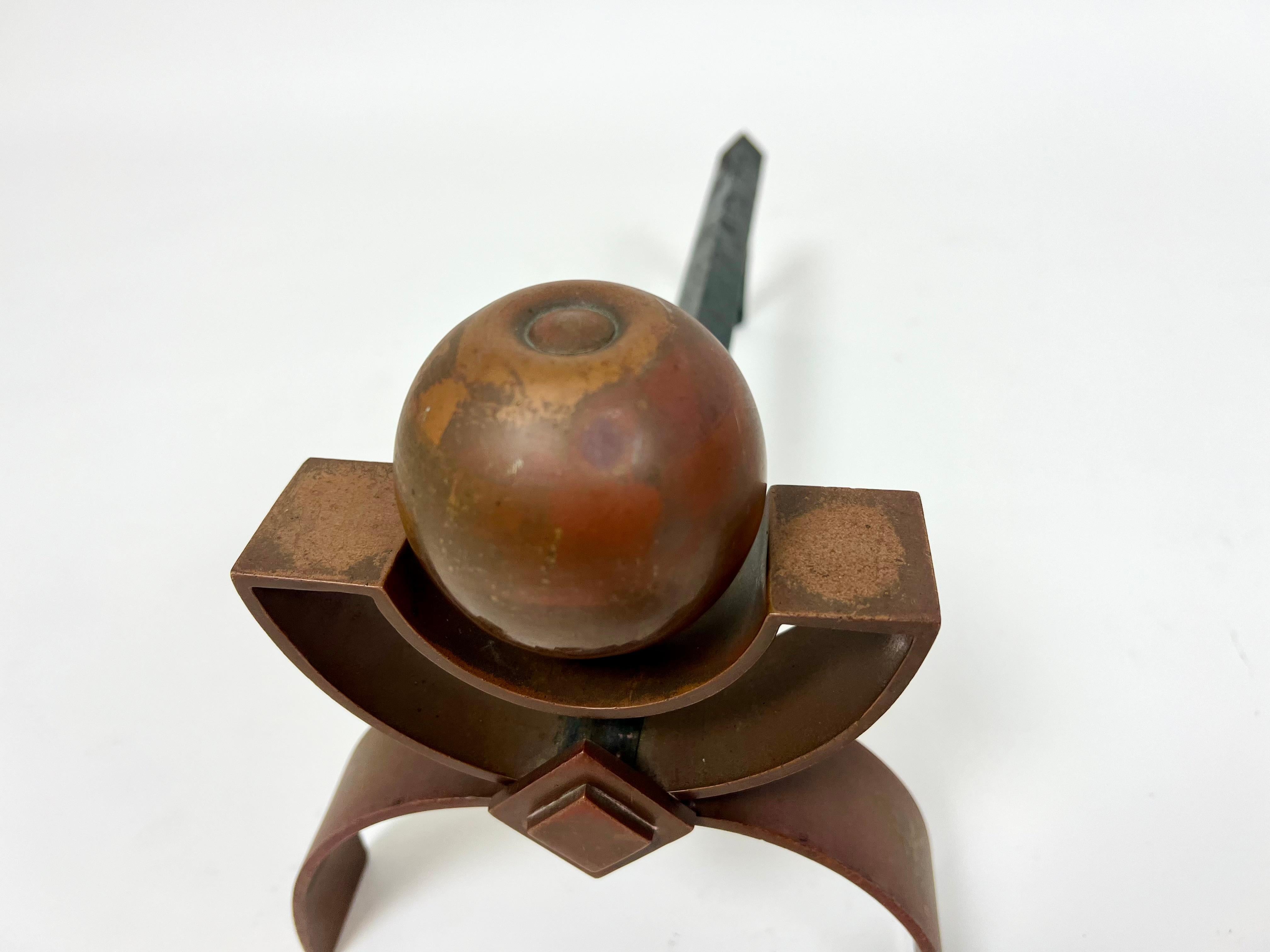 Pareja De Antiguos Andirones Art Decó / Perros de Fuego, Cobre Y Hierro en venta 2