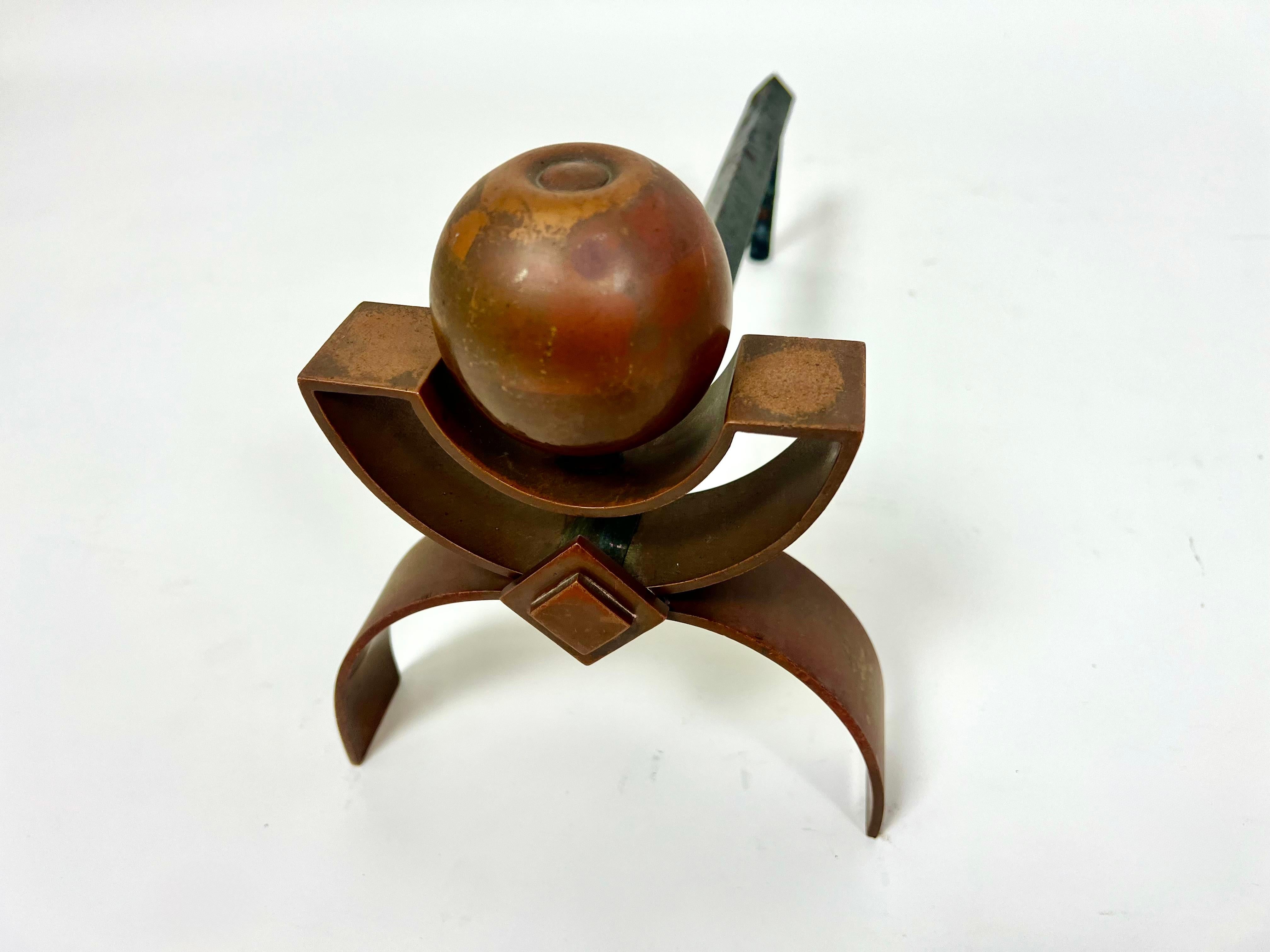 Pareja De Antiguos Andirones Art Decó / Perros de Fuego, Cobre Y Hierro en venta 3