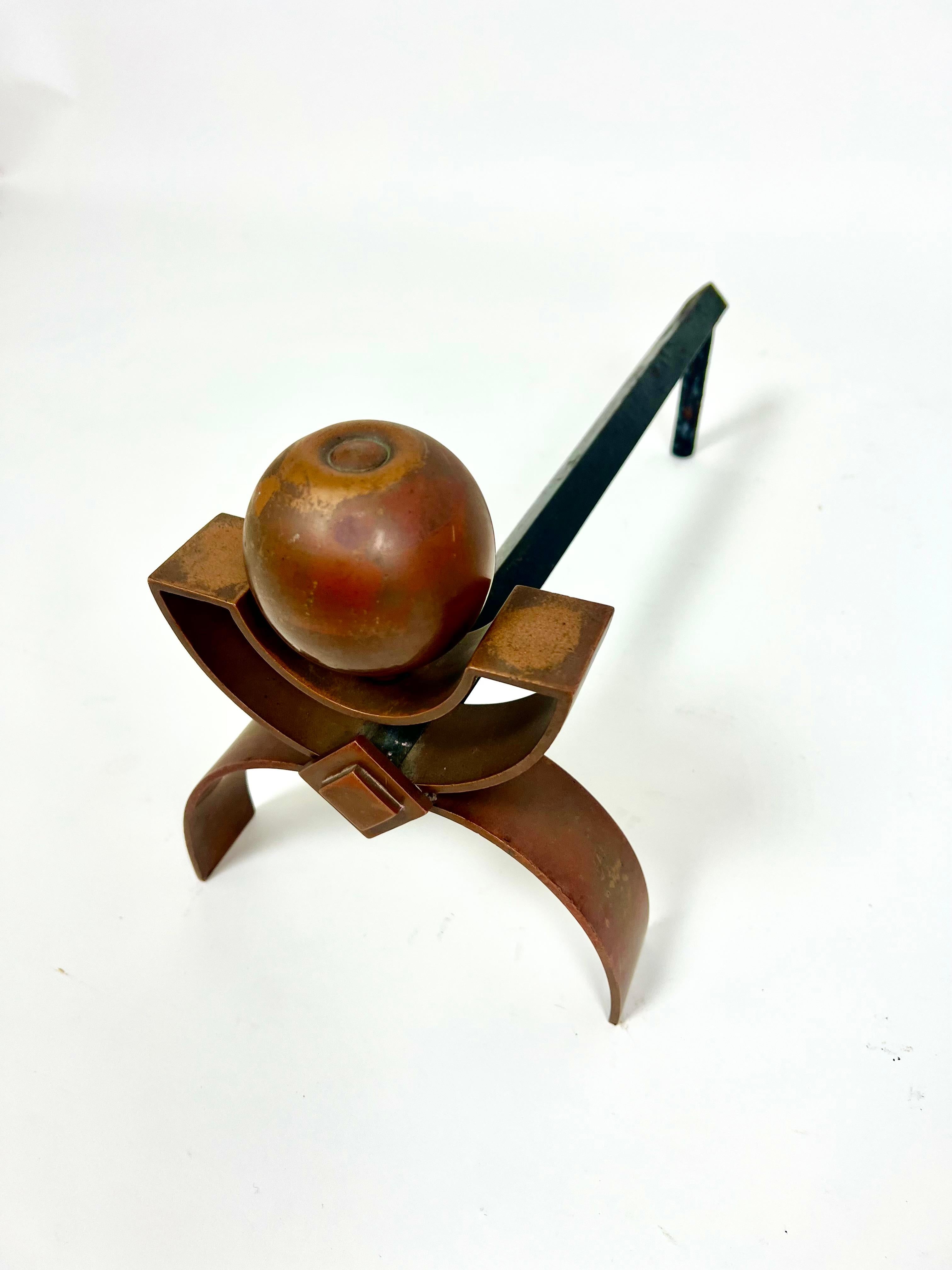 Pareja De Antiguos Andirones Art Decó / Perros de Fuego, Cobre Y Hierro en venta 4