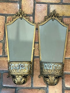 Pair of Antique Art Deco Gilt Mirrored Sconces