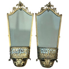 Pair of Antique Art Deco Gilt Mirrored Sconces