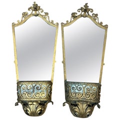 Pair of Antique Art Deco Gilt Mirrored Sconces