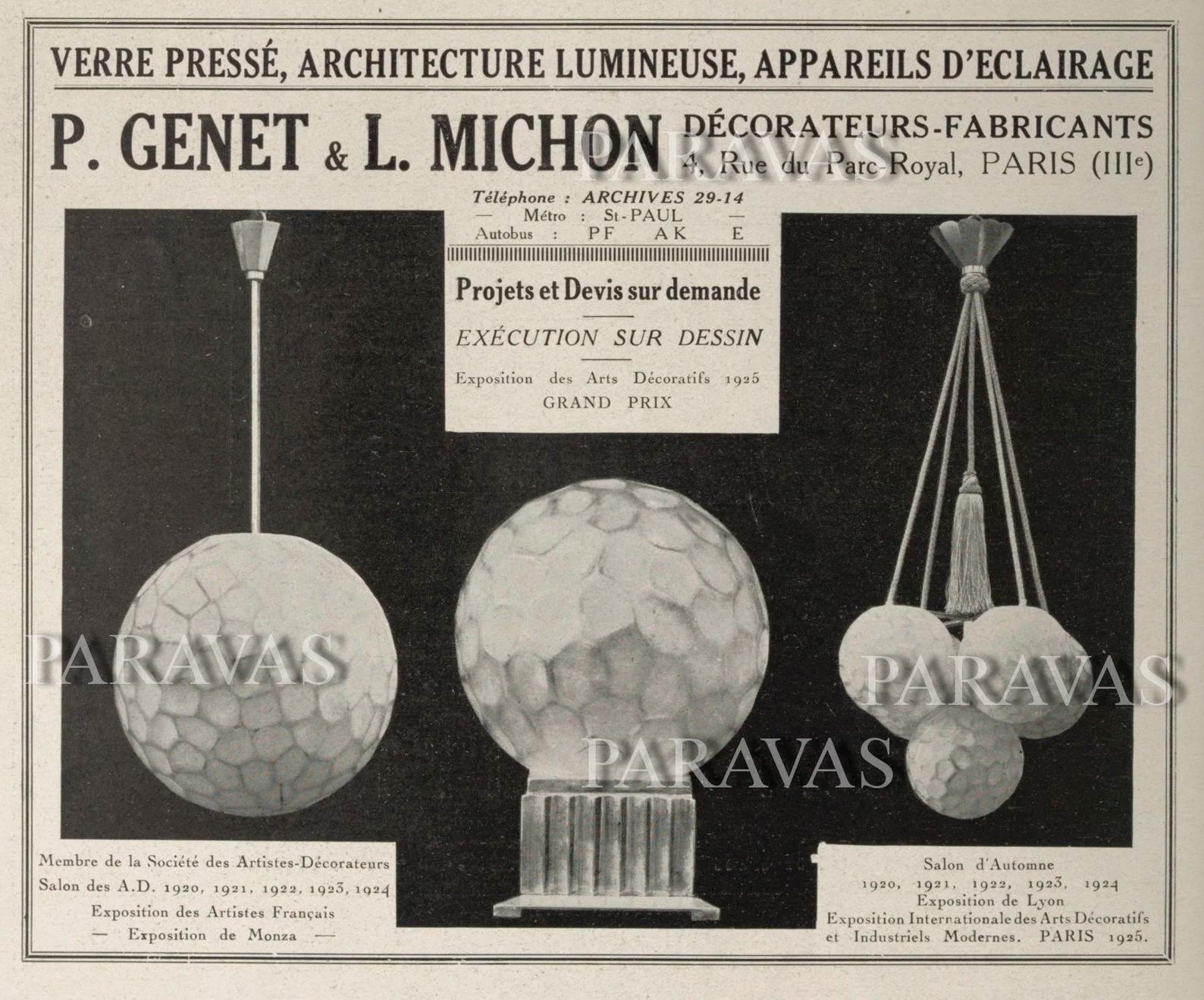 Coppia di lampade da parete in vetro d'epoca Art Déco Genet & Michon in vendita 7