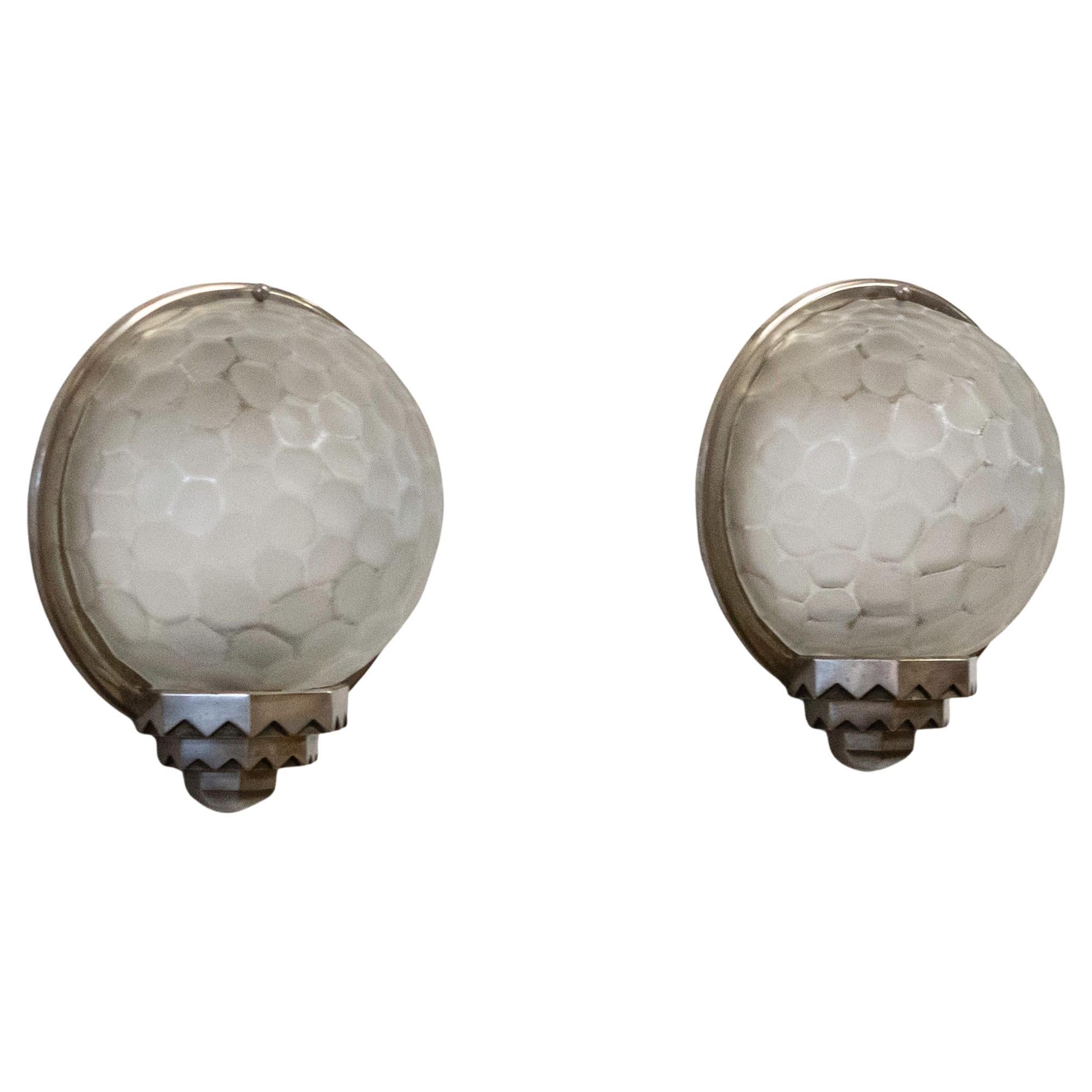 Pair of Antique Art Deco Glass Wall Sconces Genet & Michon
