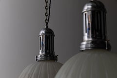 Pair of Antique Art Deco Large GEC Moonstone Opaline Glass Light Pendant, C.1920