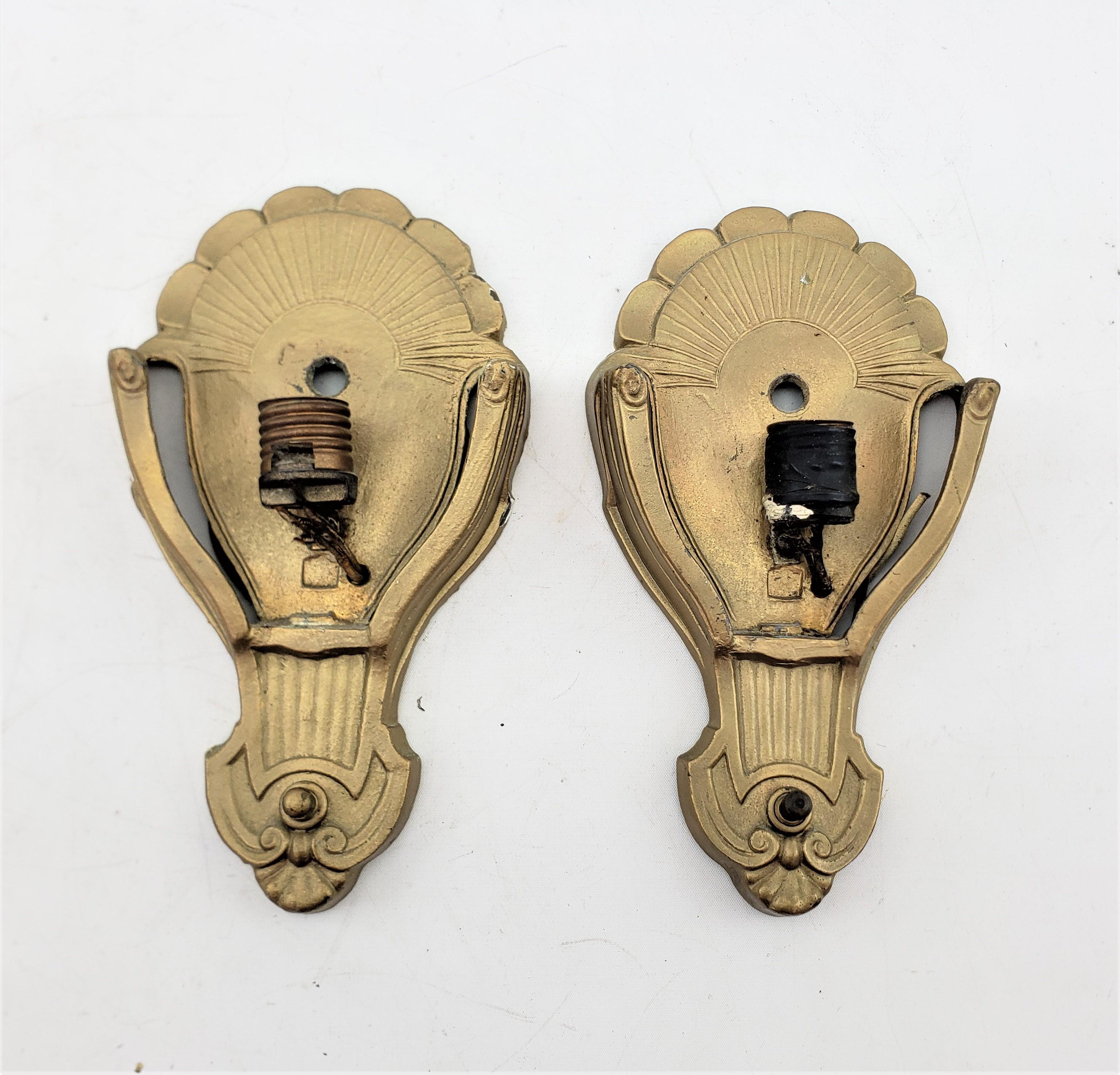 Pair of Antique Art Deco Salvaged Slip Shade Wall Sconces For Sale 4