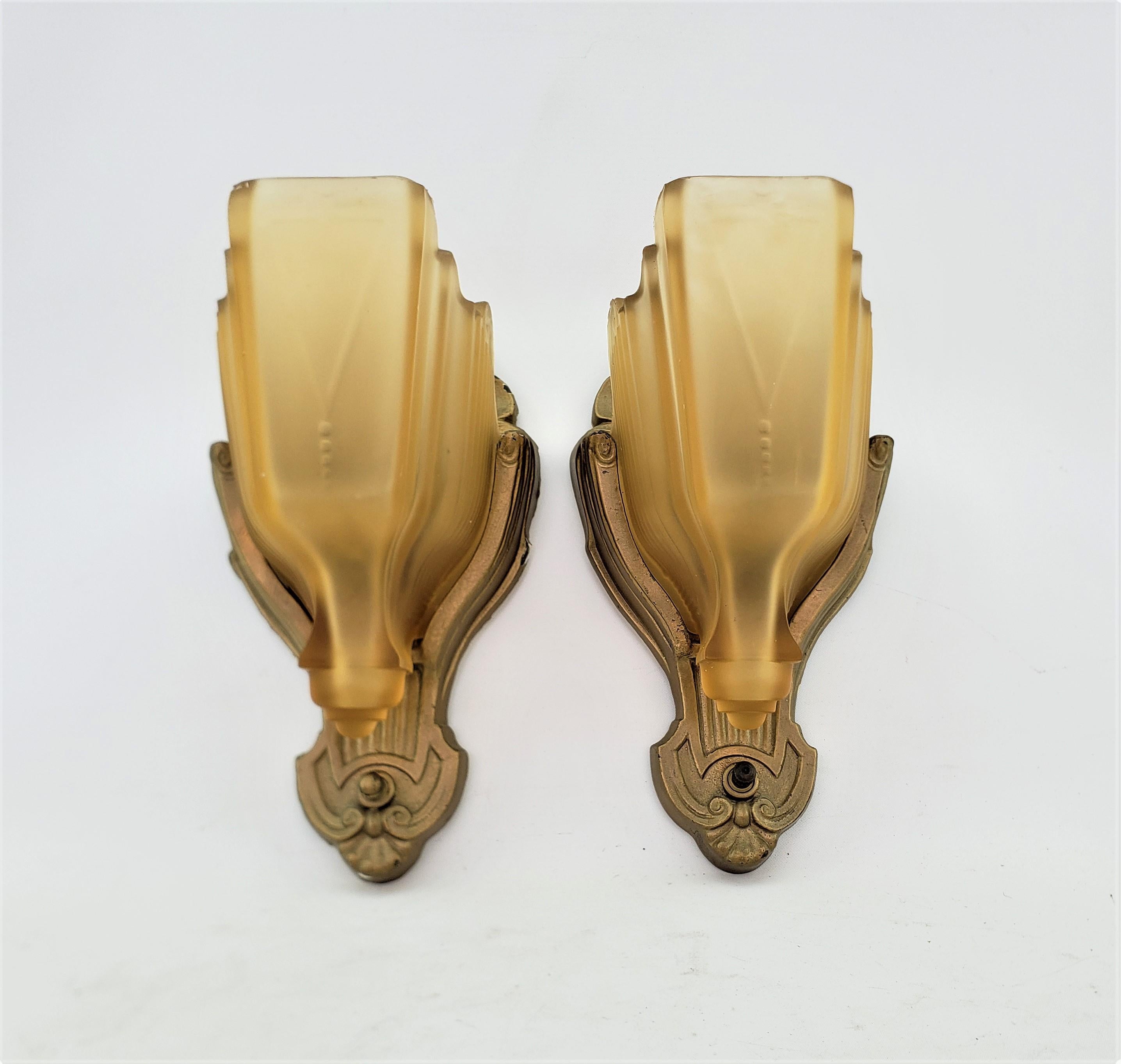 American Pair of Antique Art Deco Salvaged Slip Shade Wall Sconces For Sale
