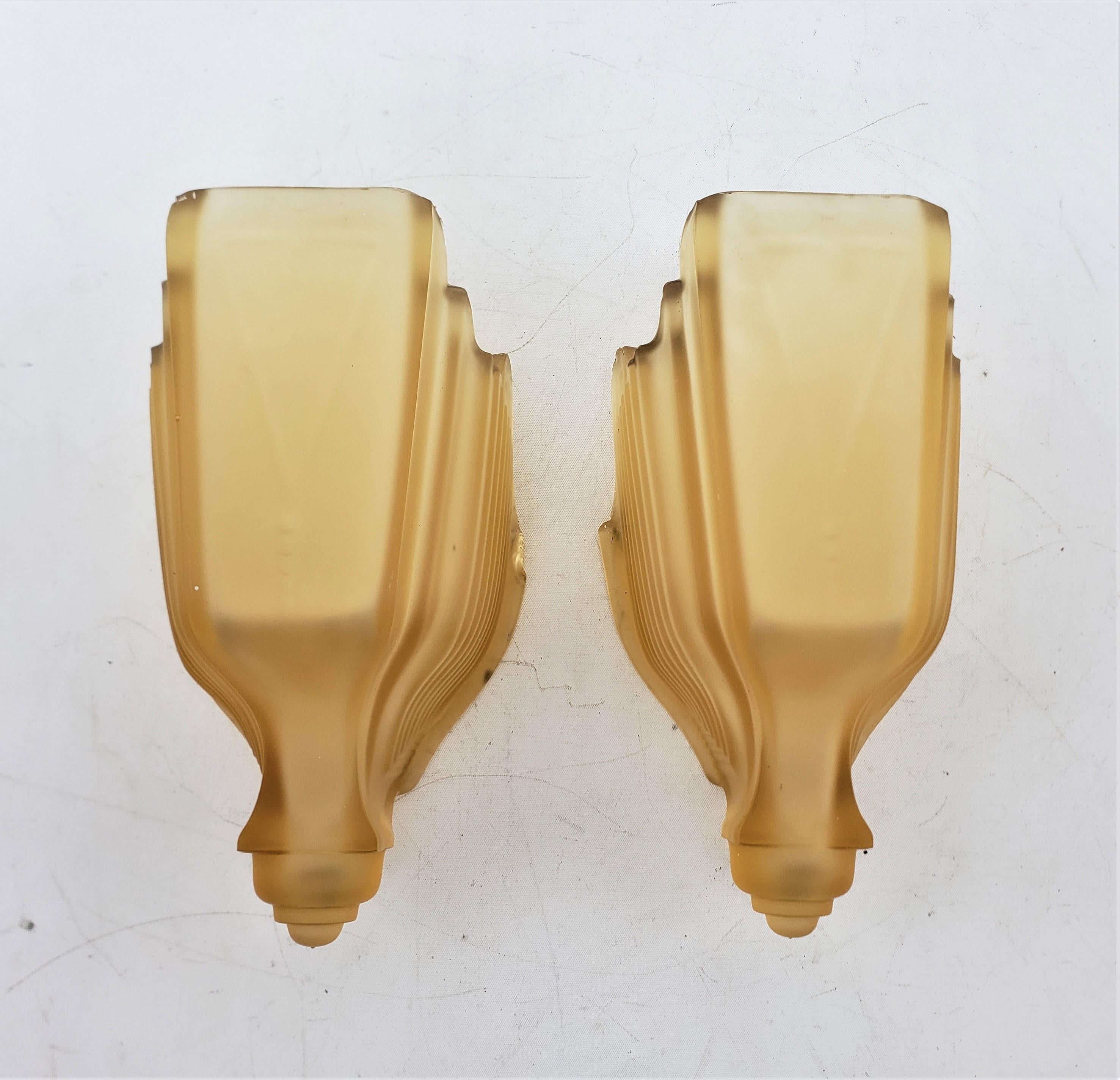 Machine-Made Pair of Antique Art Deco Salvaged Slip Shade Wall Sconces For Sale