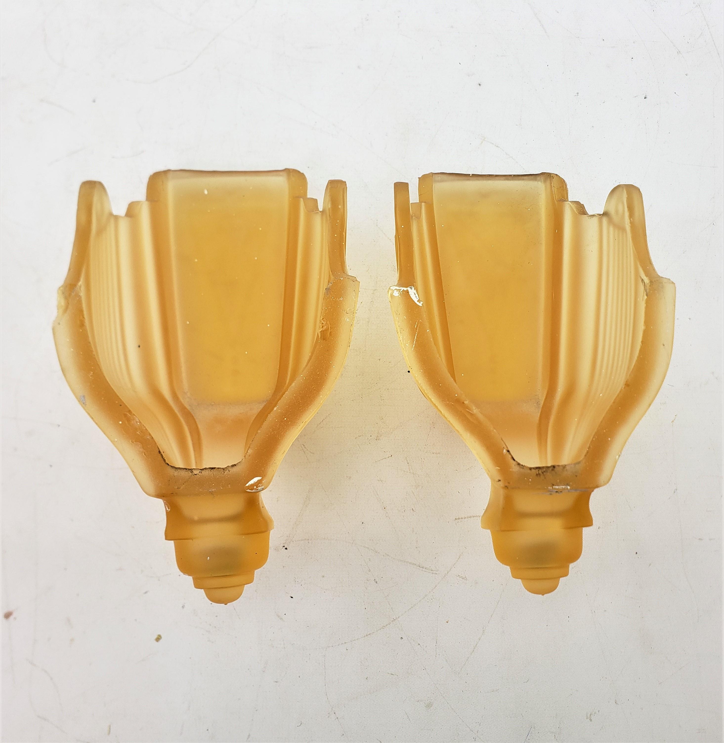 Pair of Antique Art Deco Salvaged Slip Shade Wall Sconces For Sale 1