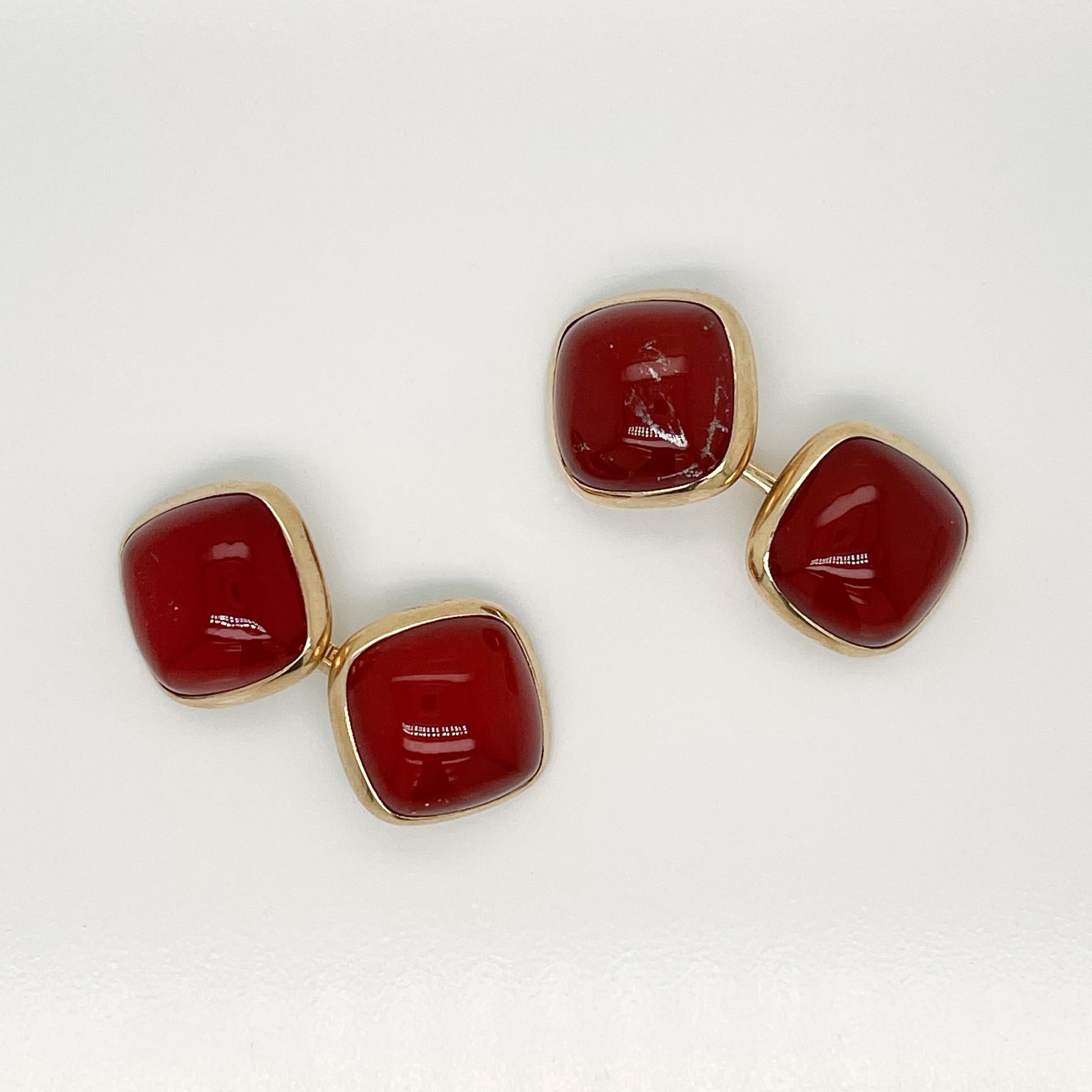 Pair of Antique Art Deco Signed Larter & Sons Carnelian Cabochon Cufflinks In Good Condition For Sale In Philadelphia, PA
