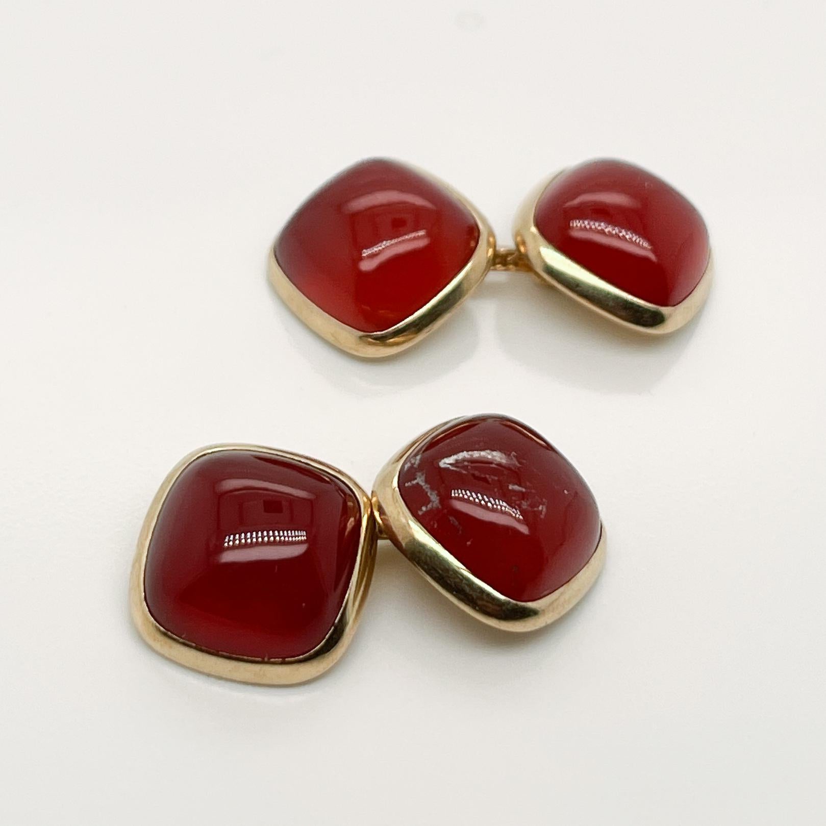 Pair of Antique Art Deco Signed Larter & Sons Carnelian Cabochon Cufflinks For Sale 1