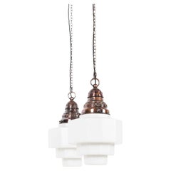 Pair of Antique Art Deco Skyscraper Opaline Glass Pendant Lights, C.1930 Pair of Antique Art Deco Skyscraper Opaline Glass Pendant Lights, C.1930
