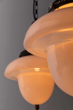 Pair of Antique Art Deco Two-Tone Opaline Glass Pendant Lights, C.1930