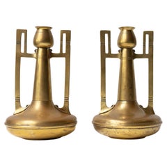 Pair Of Antique Art Nouveau Brass Vases By Gustave Serrurier-Bovy C. 1905