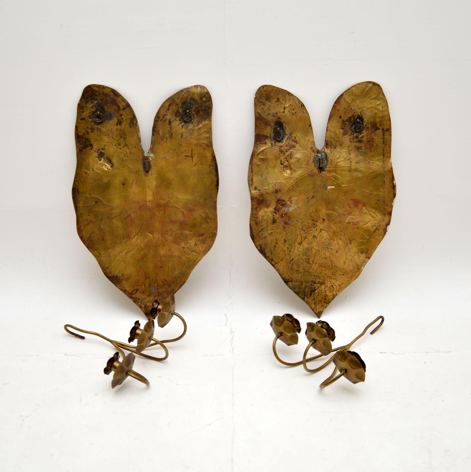 Paar antike Jugendstil-Messing-Wandkandelaber (Art nouveau) im Angebot