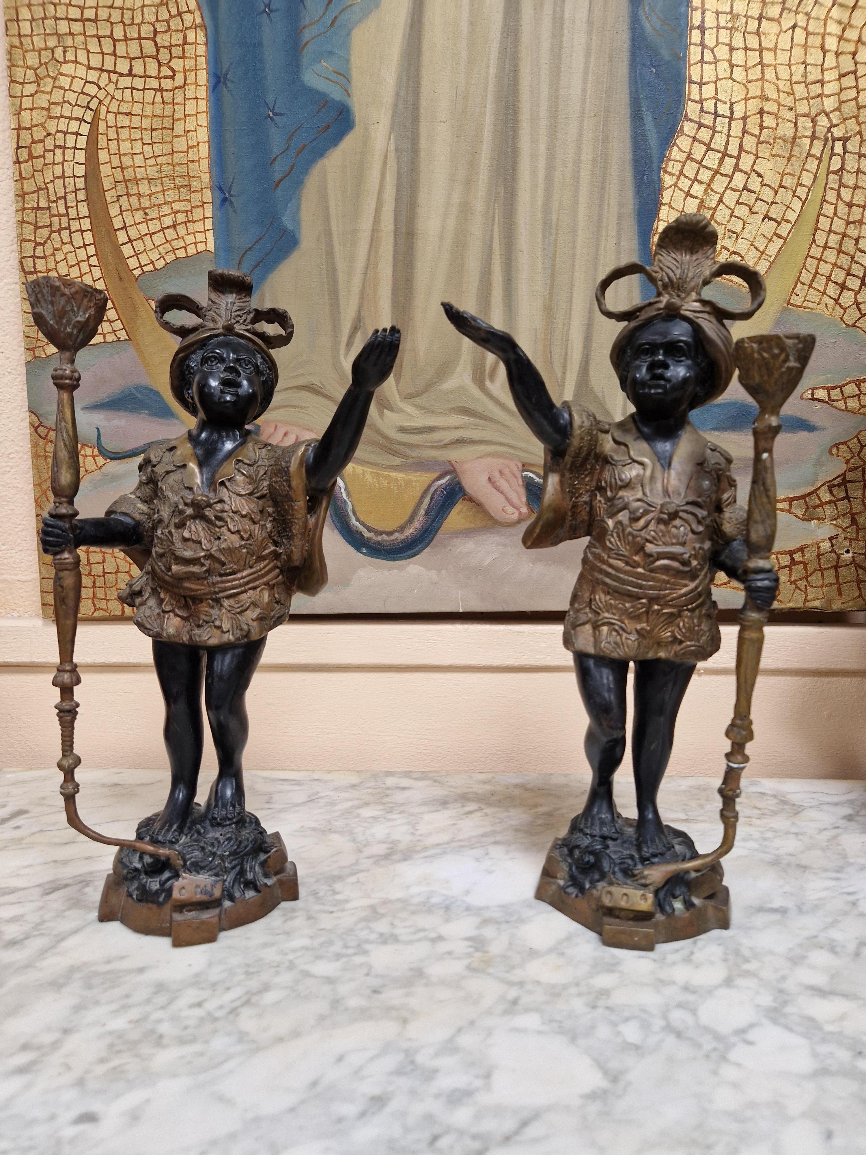 Pair of Antique Art Nouveau Bronze Candlesticks For Sale 7