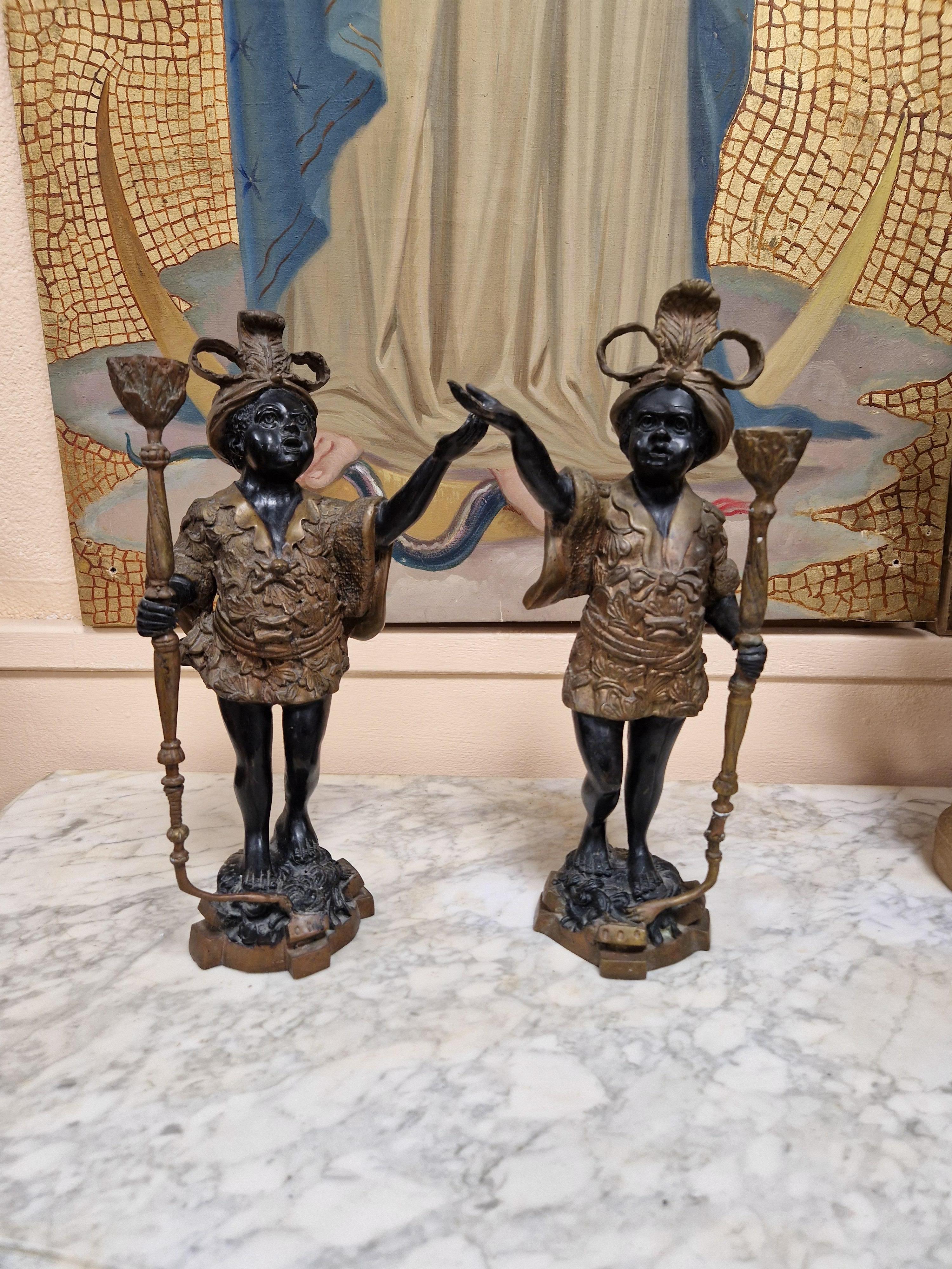 Italian Pair of Antique Art Nouveau Bronze Candlesticks For Sale