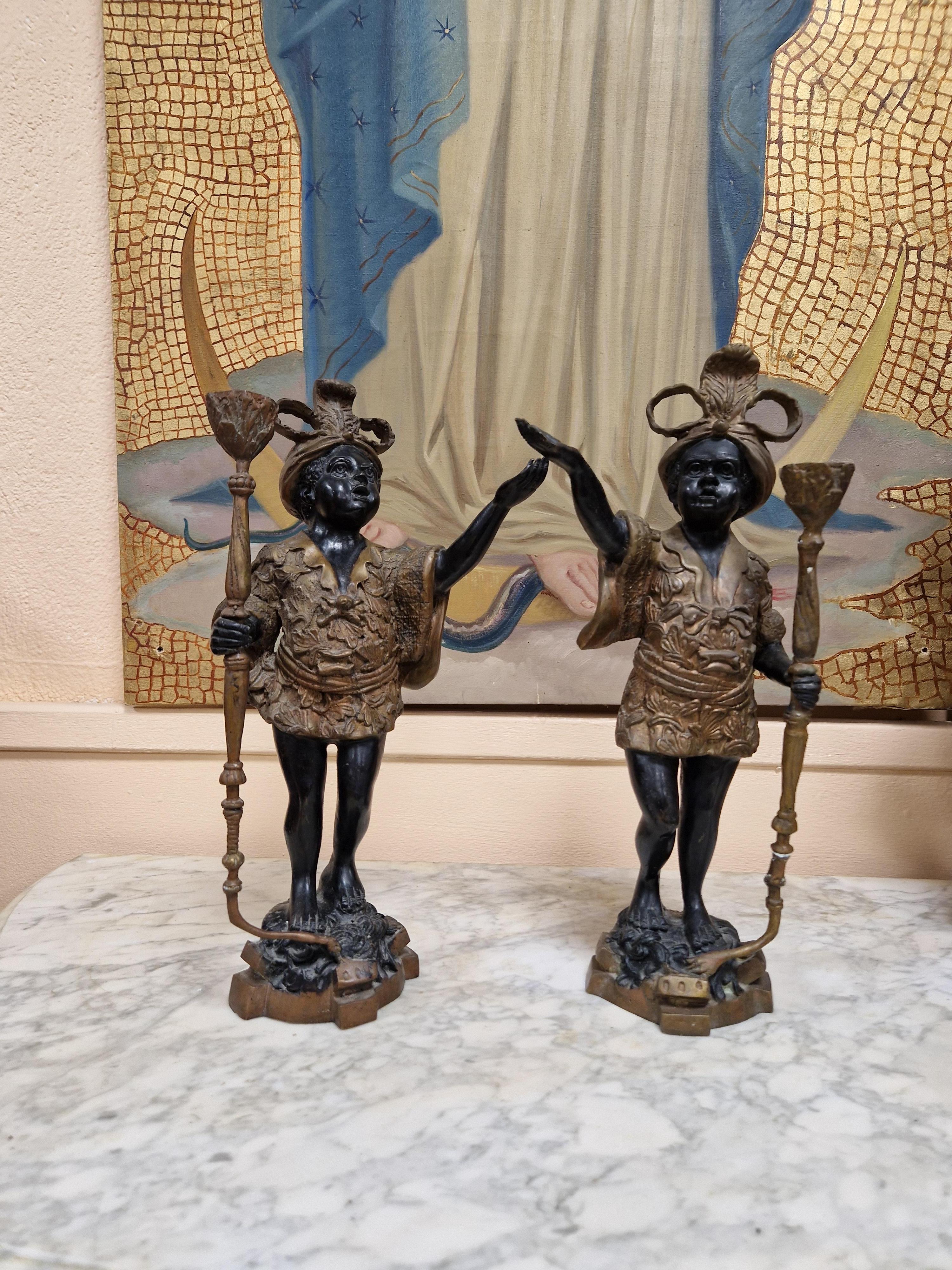 20th Century Pair of Antique Art Nouveau Bronze Candlesticks For Sale