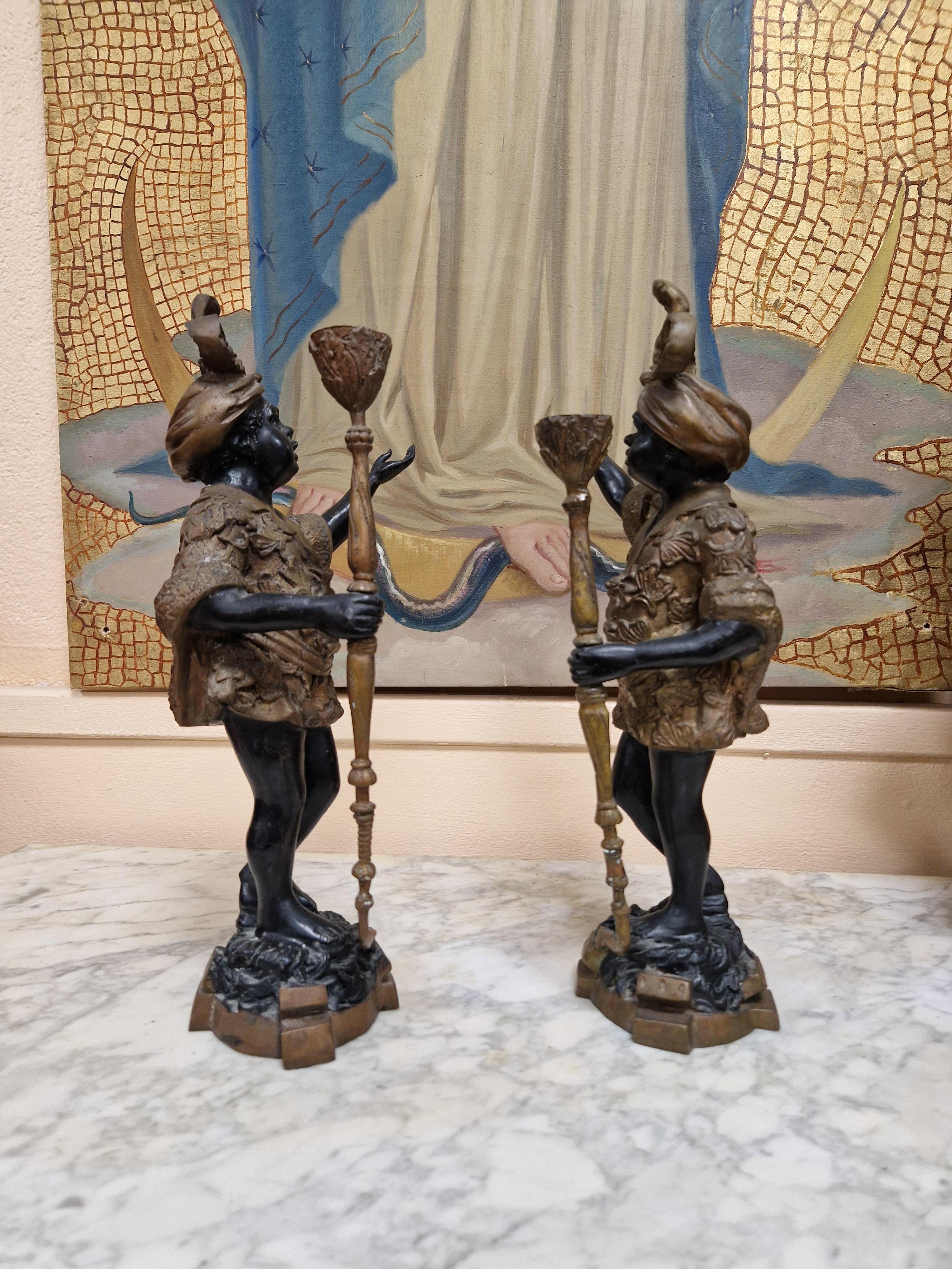 Pair of Antique Art Nouveau Bronze Candlesticks For Sale 1