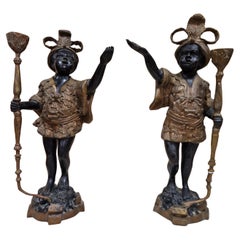 Coppia di candelabri antichi in bronzo Art Nouveau