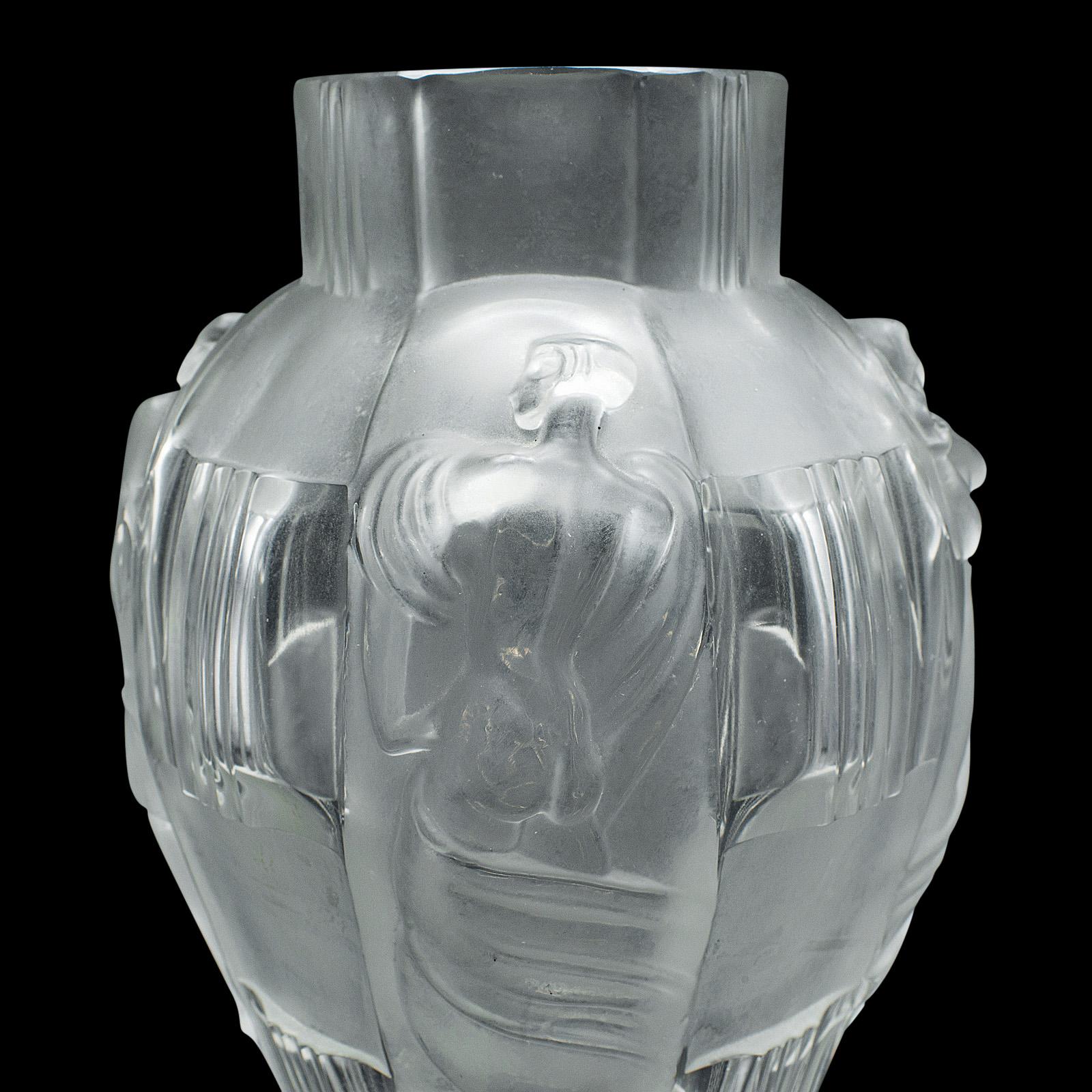 Pair Of Antique Art Nouveau Flower Vases, French, Frosted Glass, After Lalique For Sale 8