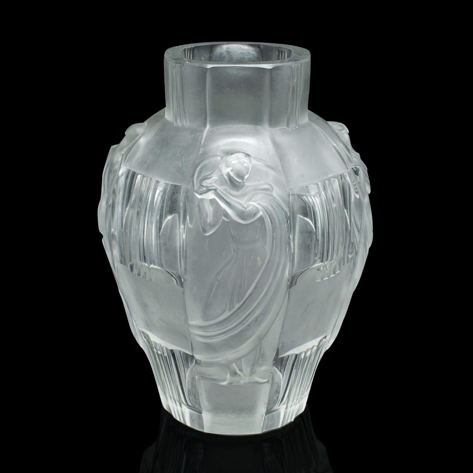 20th Century Pair Of Antique Art Nouveau Flower Vases, French, Frosted Glass, After Lalique For Sale