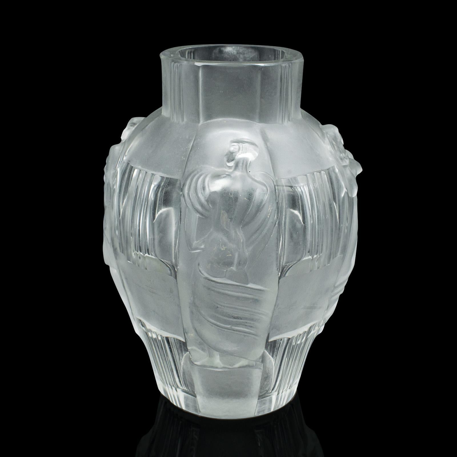 Pair Of Antique Art Nouveau Flower Vases, French, Frosted Glass, After Lalique For Sale 1