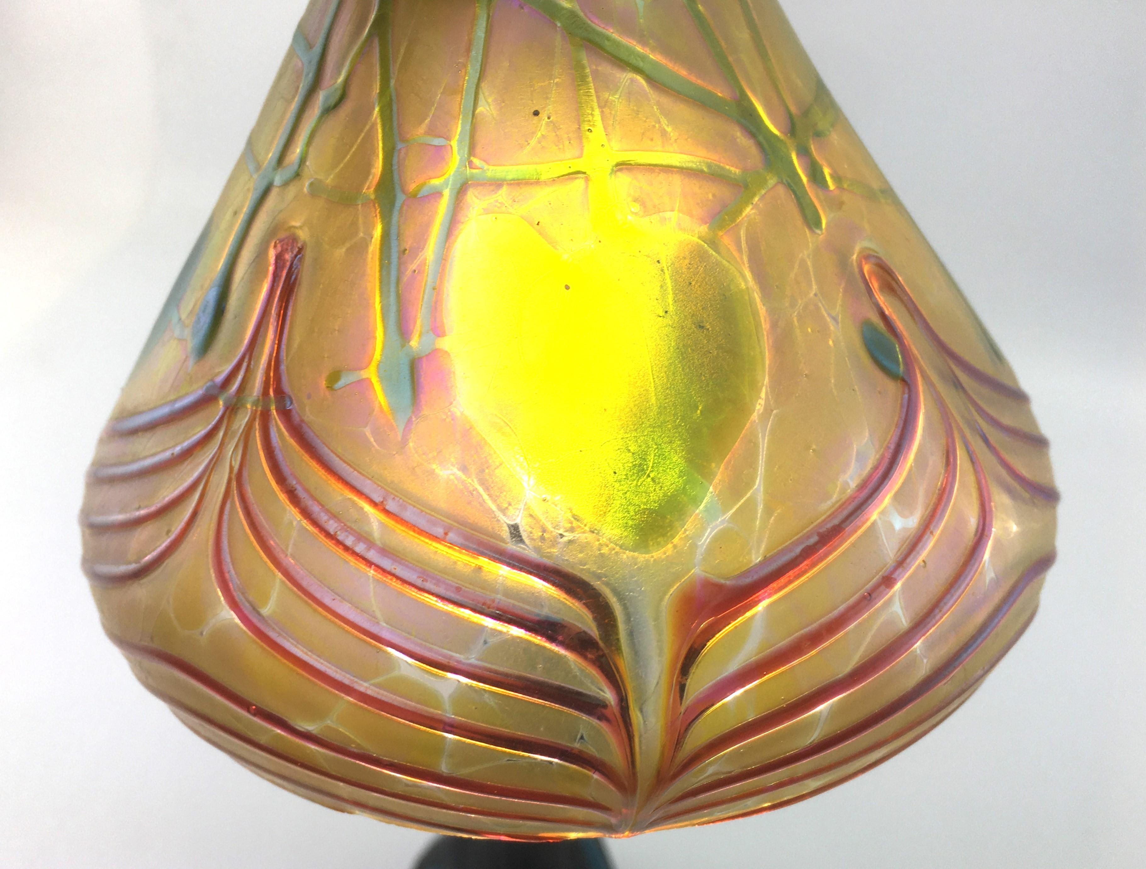 Pair of Antique Art Nouveau Loetz Styled Art Glass Lamp Shades For Sale 5