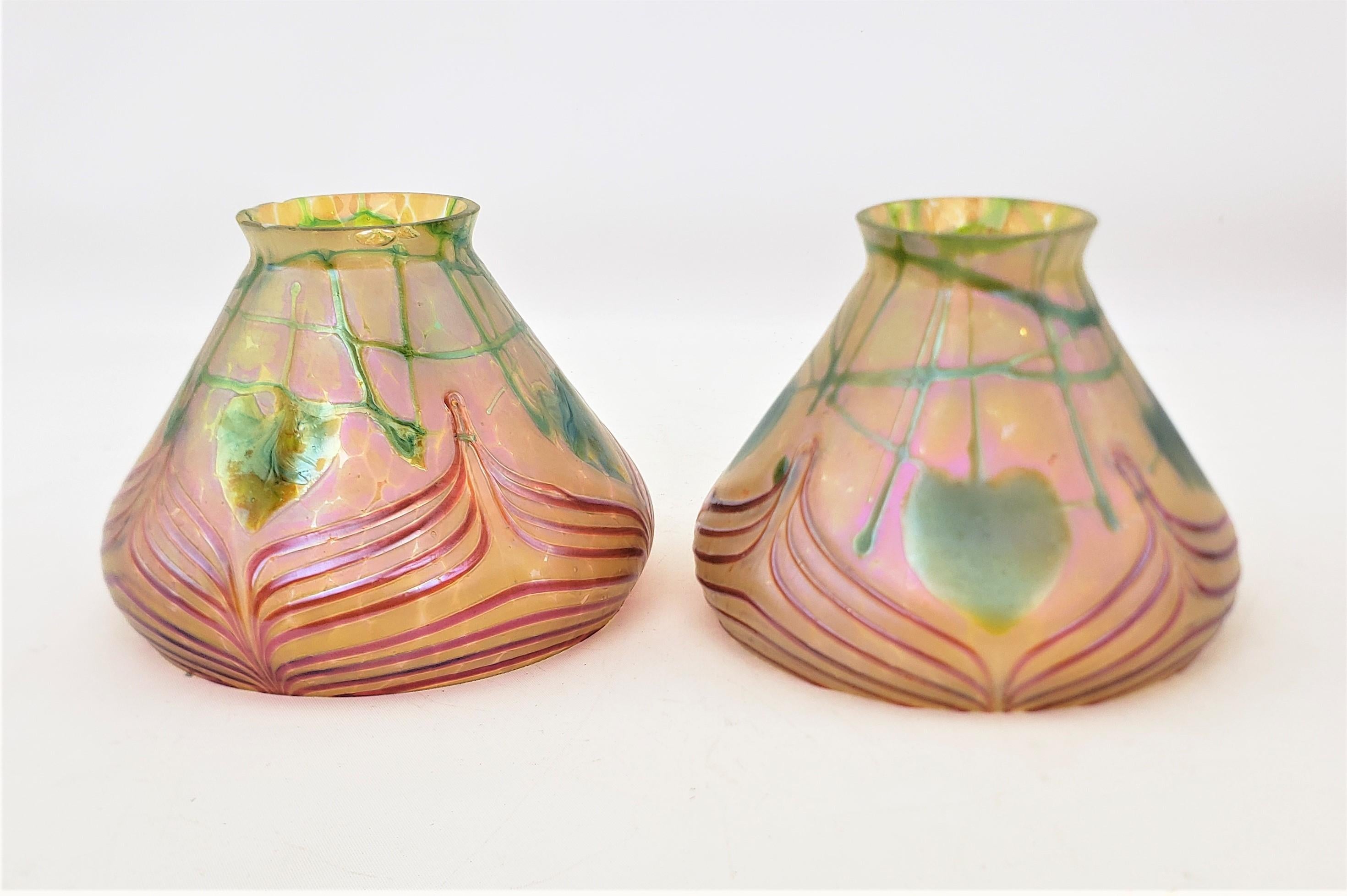 Austrian Pair of Antique Art Nouveau Loetz Styled Art Glass Lamp Shades For Sale