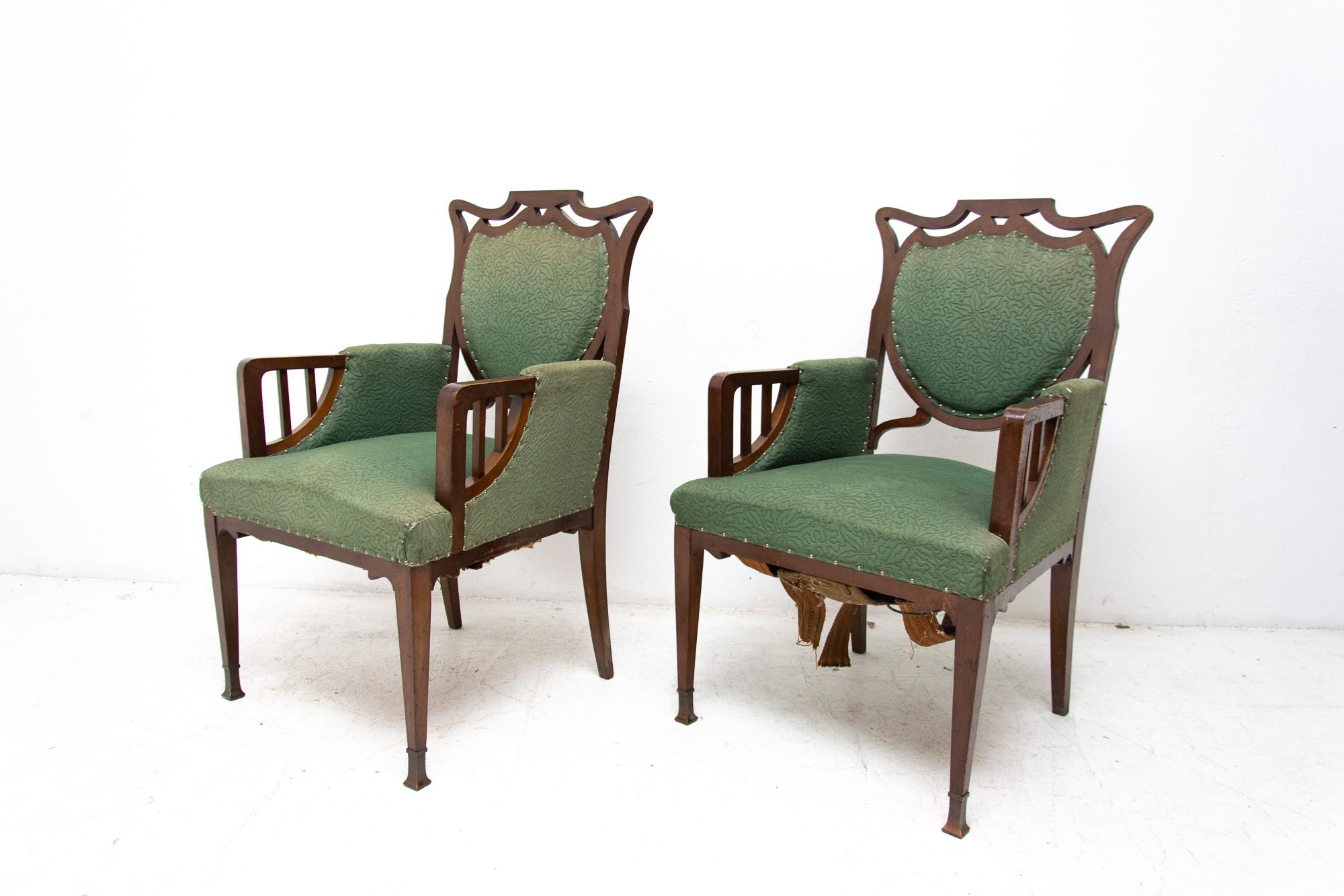 Pair of Antique Art Nouveau Oak Armchairs, 1910 7