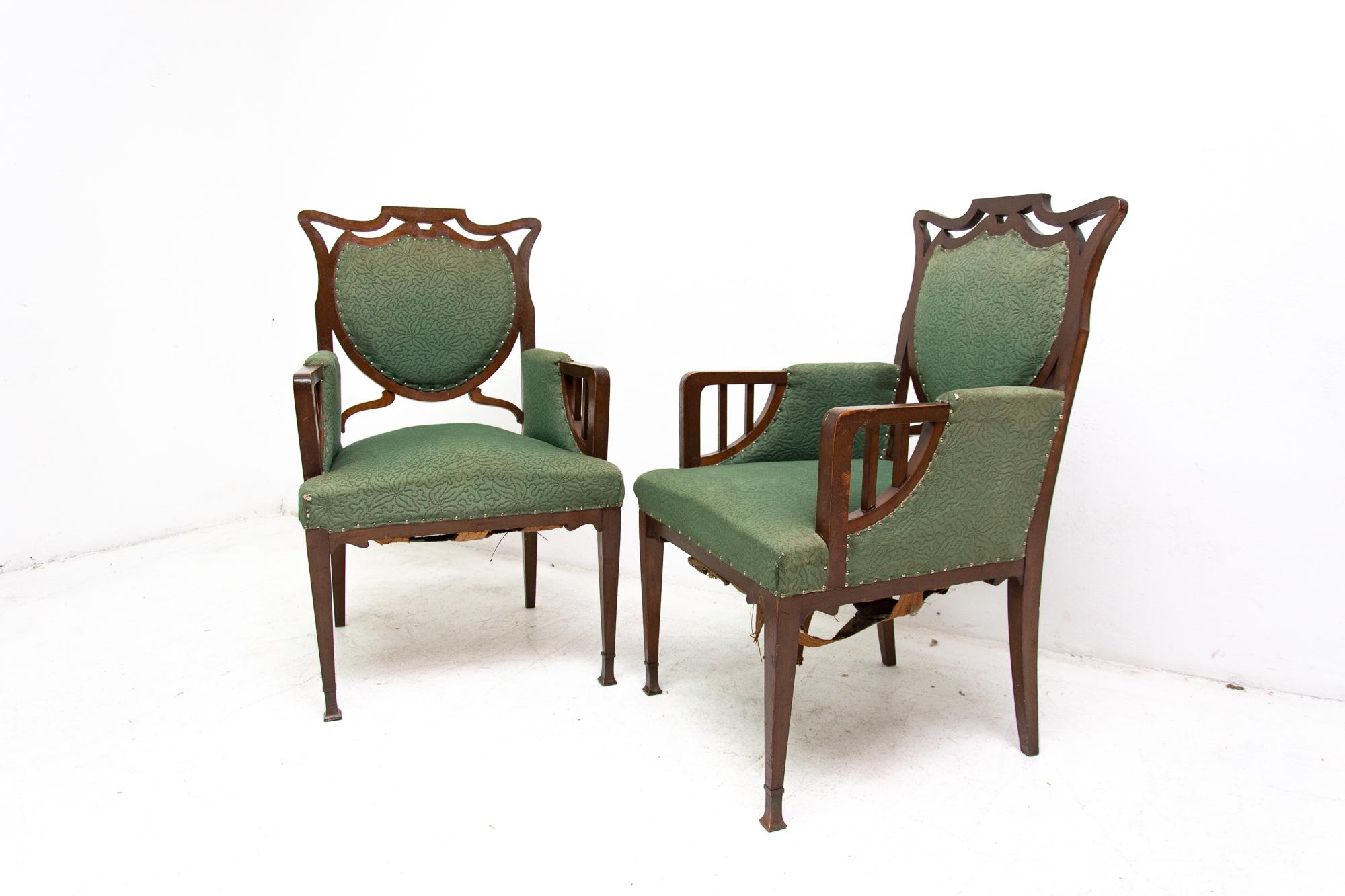 Pair of Antique Art Nouveau Oak Armchairs, 1910 9