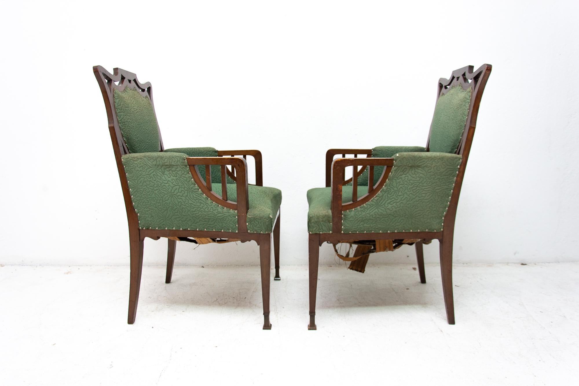 Pair of Antique Art Nouveau Oak Armchairs, 1910 3