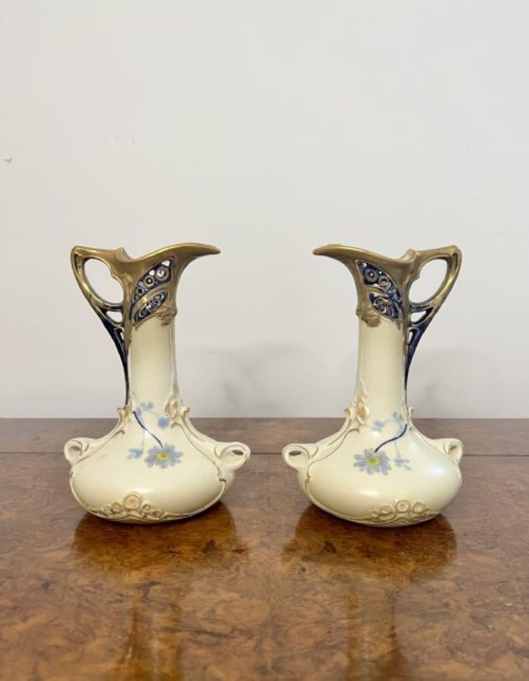 Victorian Pair of antique art nouveau quality porcelain jugs  For Sale