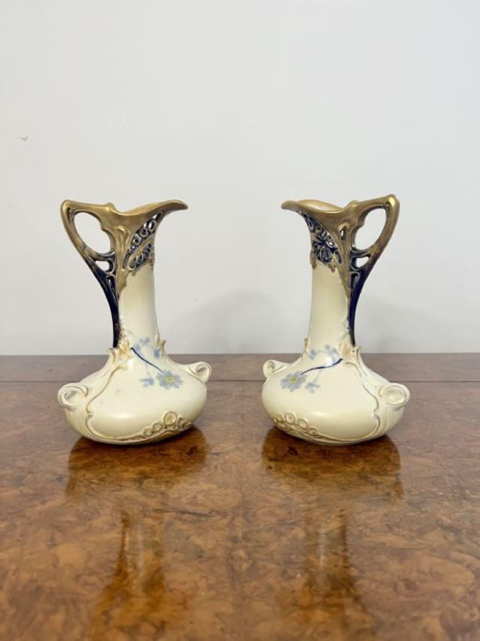 Pair of antique art nouveau quality porcelain jugs  In Good Condition For Sale In Ipswich, GB