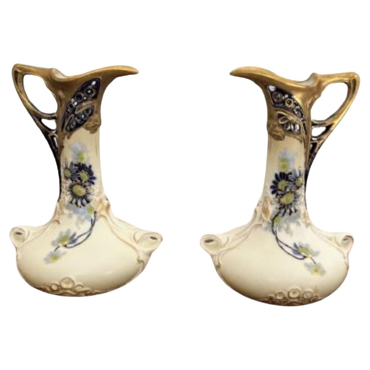 Pair of antique art nouveau quality porcelain jugs  For Sale