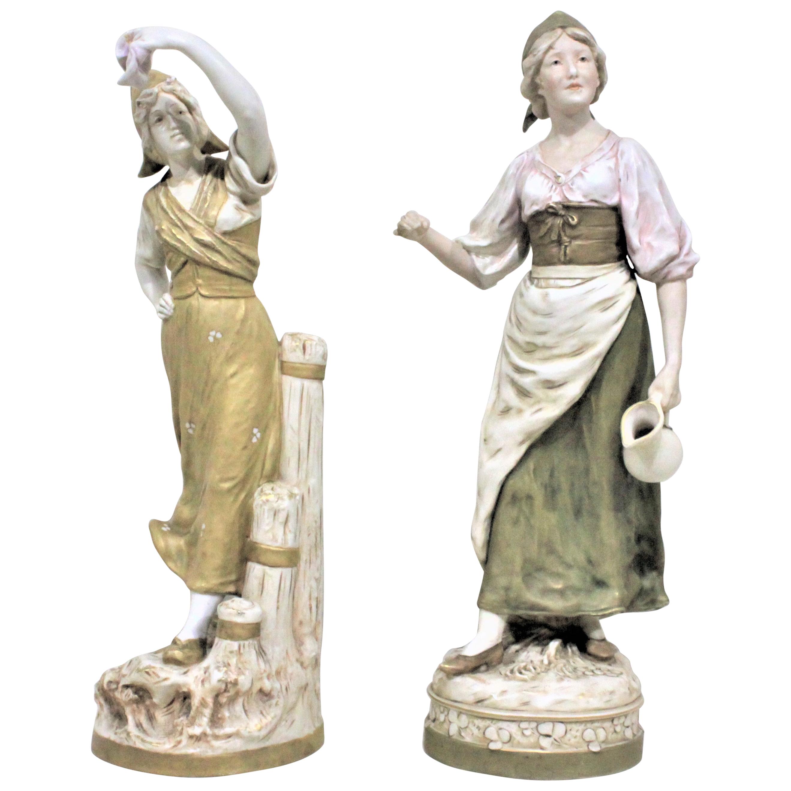 Pair of Antique Art Nouveau Royal Dux Porcelain Figurines For Sale