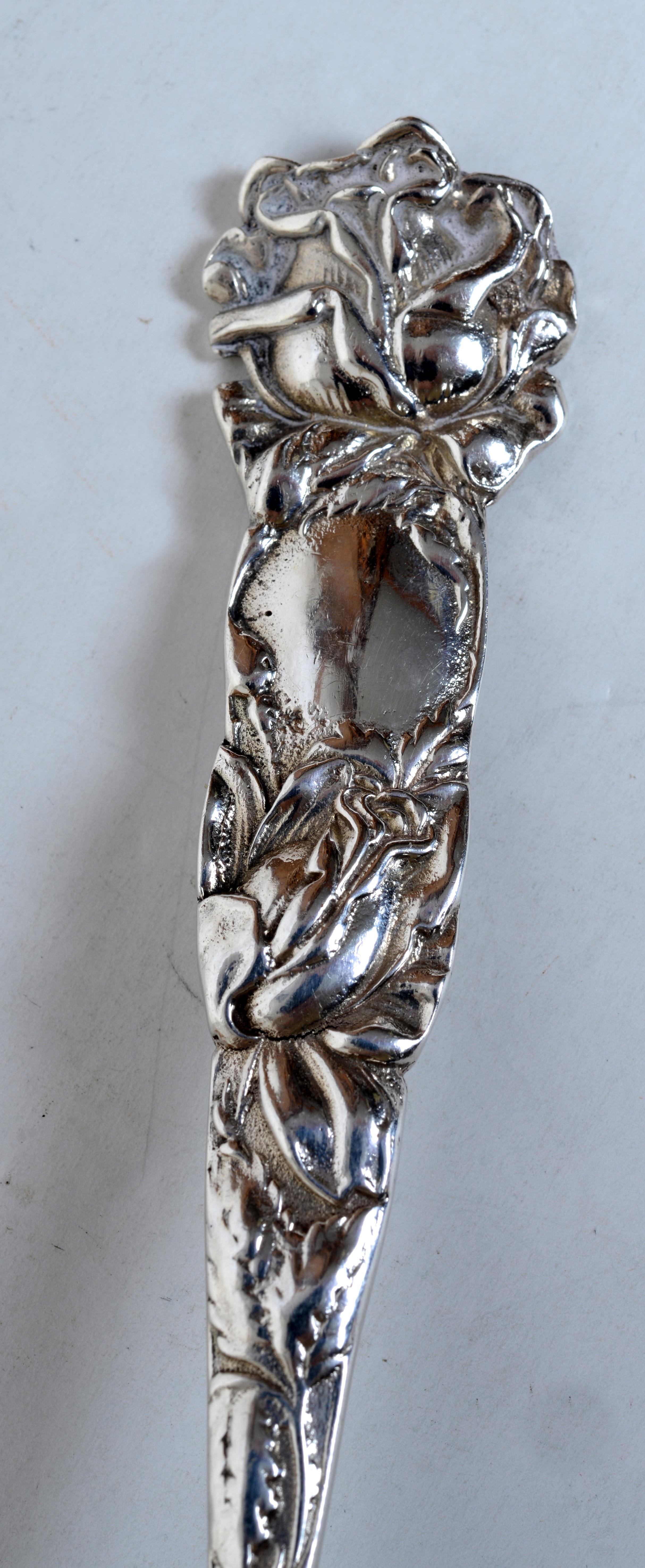 Pareja de Piezas de Servicio Antiguas Art Nouveau de Plata de Ley en venta 2