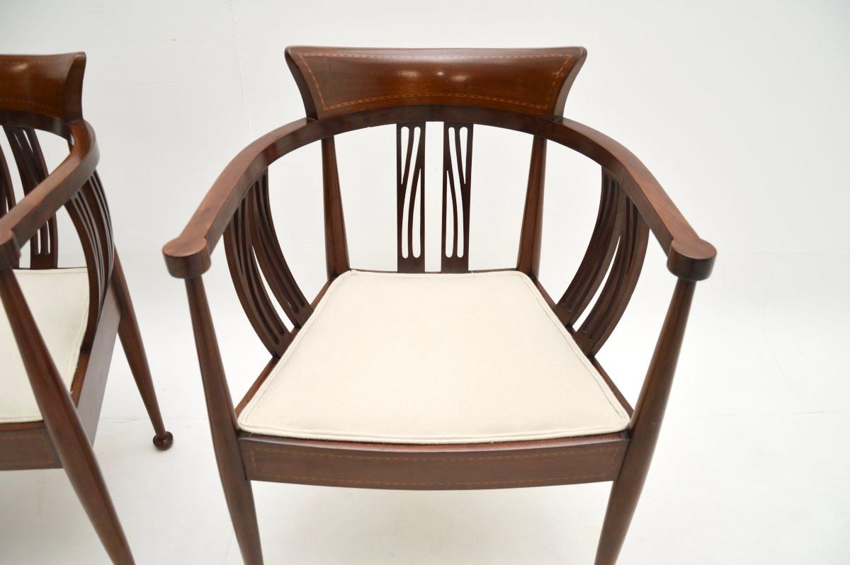 Fabric Pair of Antique Arts and Crafts Armchairs