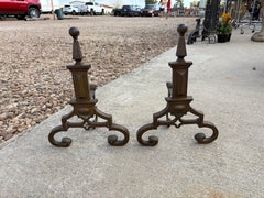 Pair Of Antique Arts And Crafts Brass Andirons