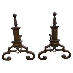 Pair Of Antique Arts And Crafts Brass Andirons