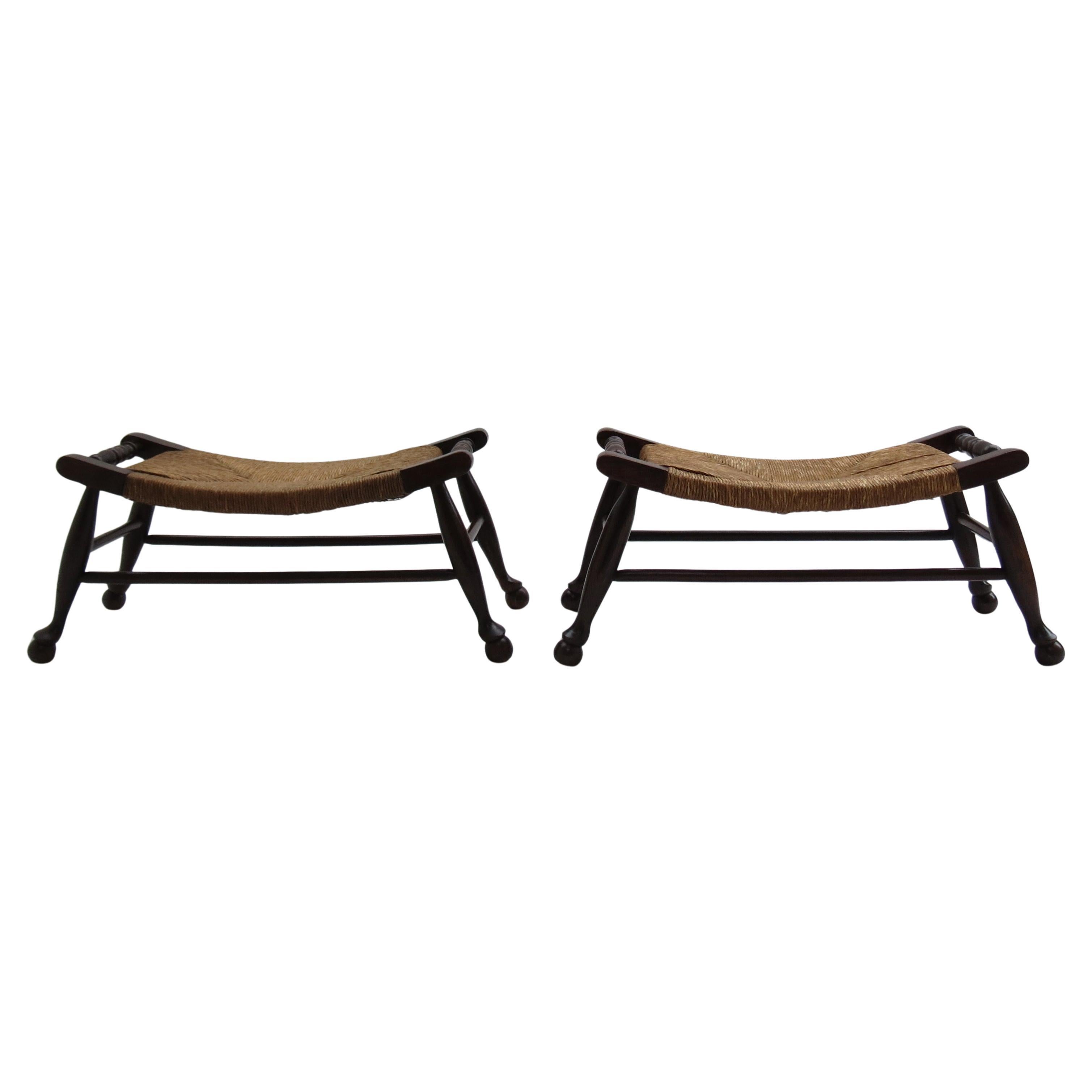 Pair of Antique Arts and Crafts Rush Seat Stools 1900