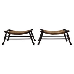 Pair of Antique Arts and Crafts Rush Seat Stools 1900